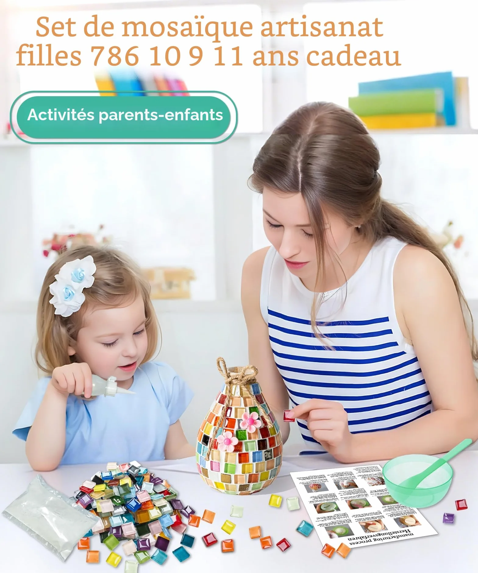 Kit de bricolage mosaïque enfant Daity cadeau fille 6-12 ans petit vase coloré