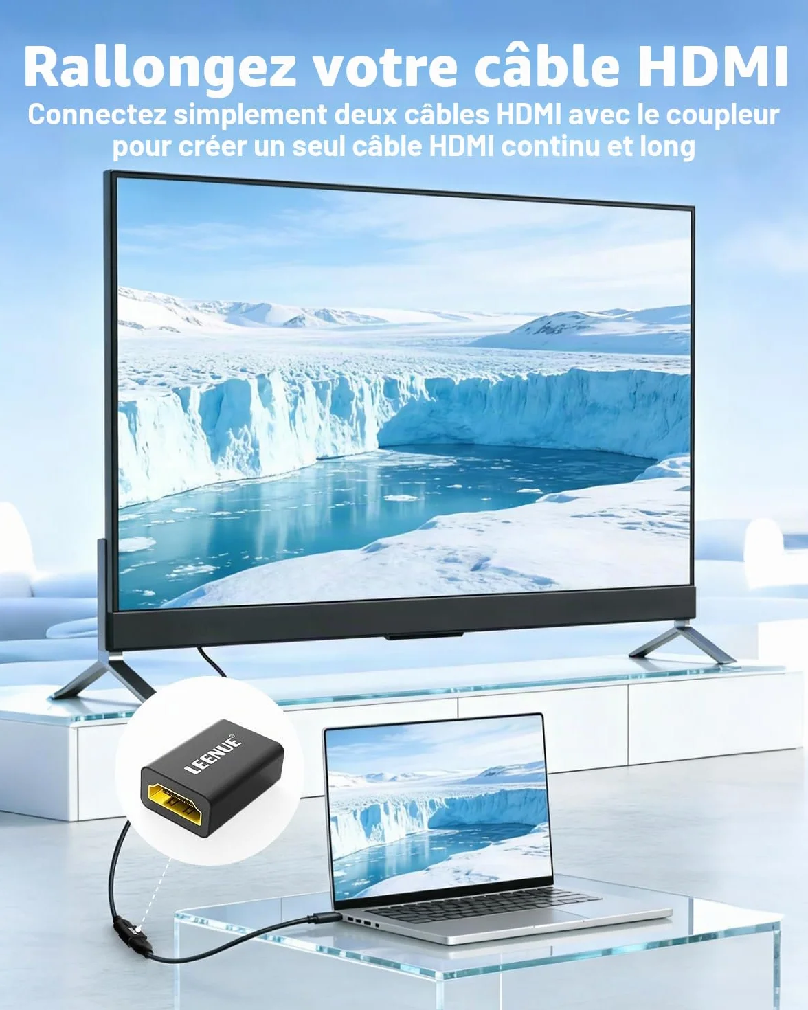 Coupleur HDMI 8K, Prolongateur HDMI 2.1 Femelle à Femelle, Lot de 2 Pièces