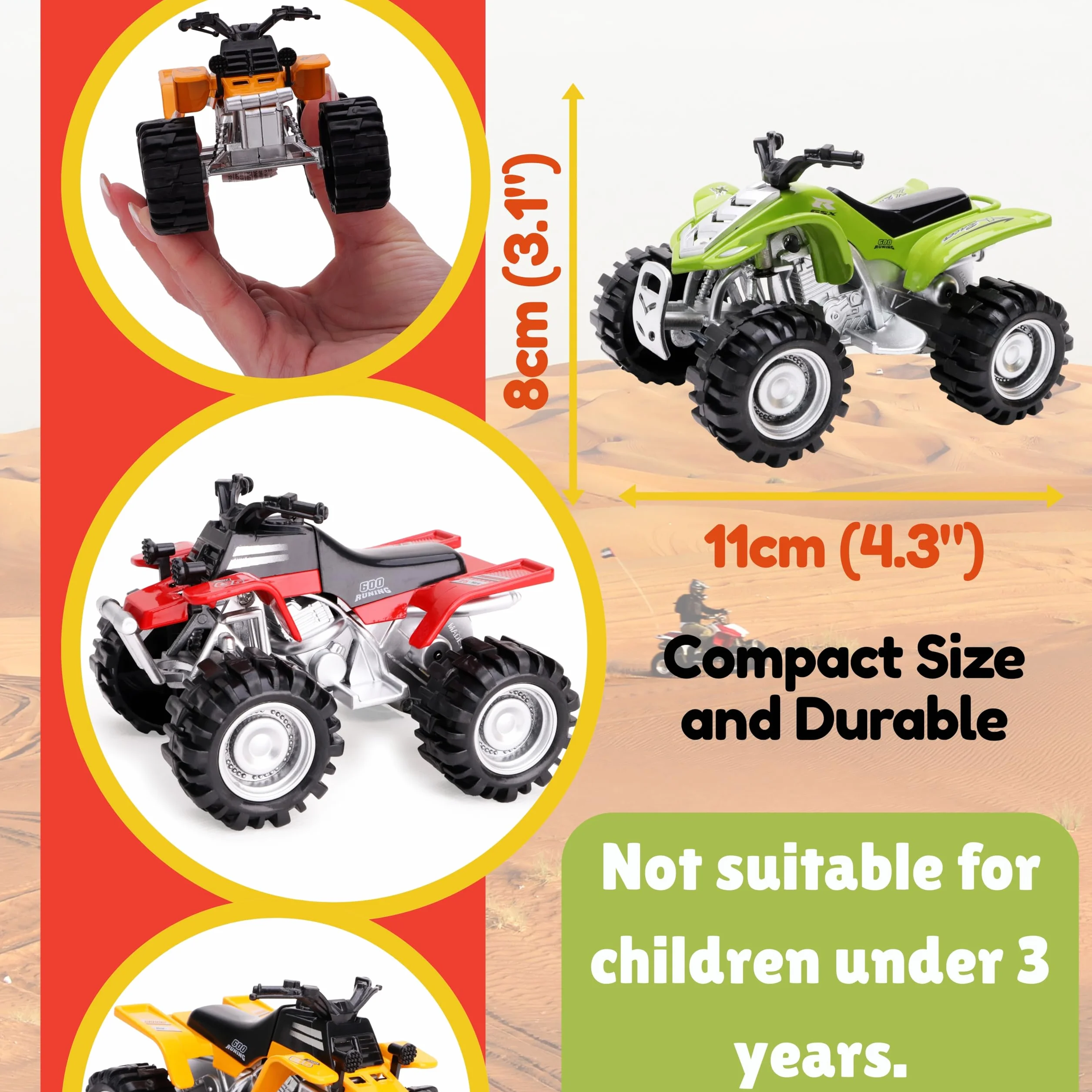 Toyland 11cm Die Cast Friction Powered Quad Bike