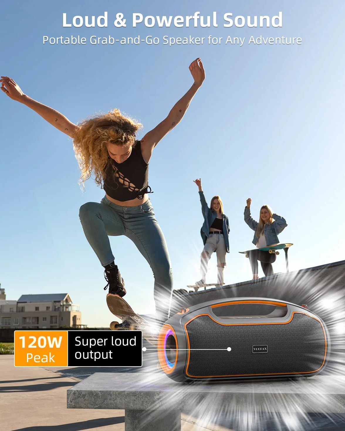 Enceinte Bluetooth Portable 200W crête 2 Subwoofers Basses Renforcées DSP TWS Autonomie 24h IP65 Étanche Extérieur