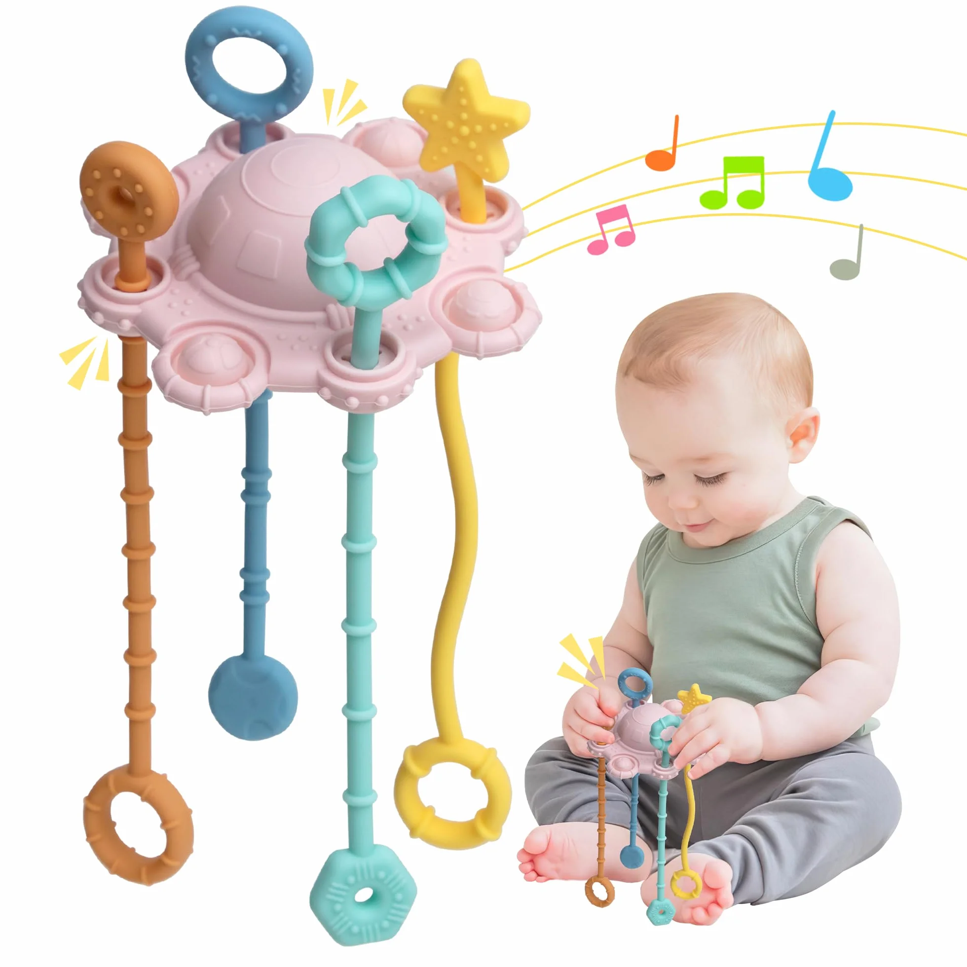 Jouet Montessori Motricité Fine Silicone Alimentaire Hochet Facile Nettoyer Poudré