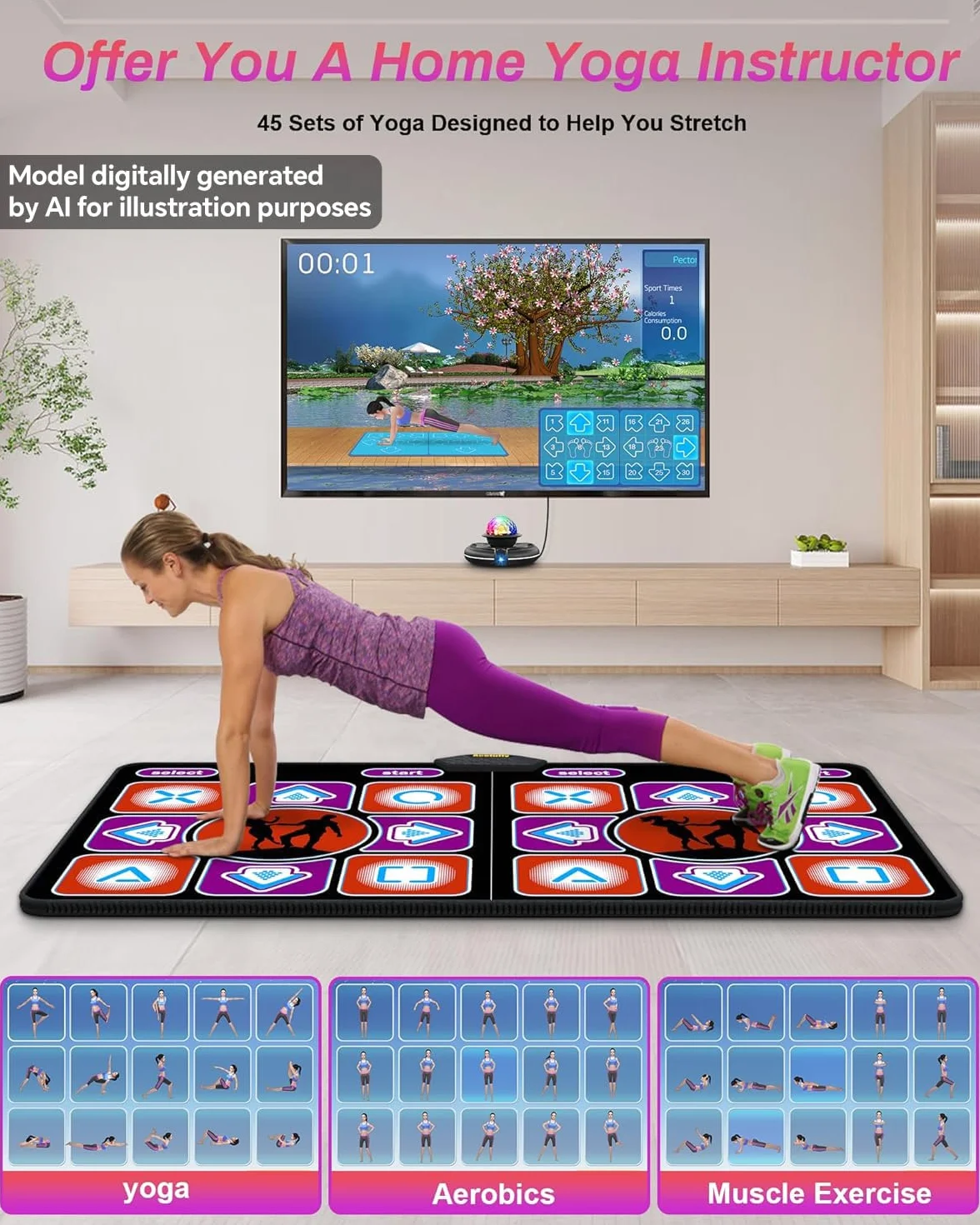 Tapis de Danse en Flanelle avec Caméra HD pour TV, Manette sans Fil, Antidérapant pour Enfants et Adultes