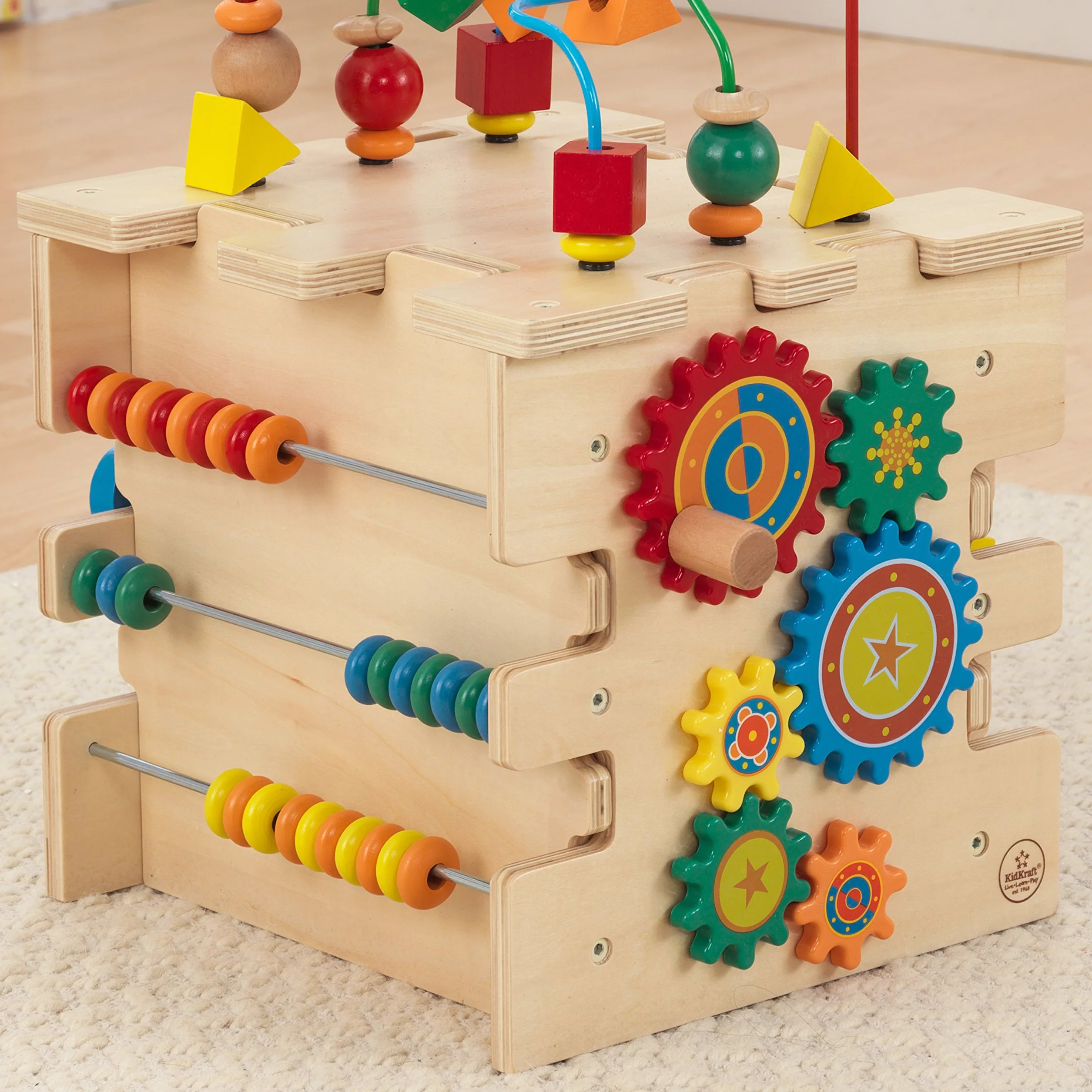 KidKraft Cube d'Activité Bébé Deluxe en Bois, Centre éducatif avec Labyrinthe de Perles et tri, Jouets d'Activité et de Développement 1 Ans