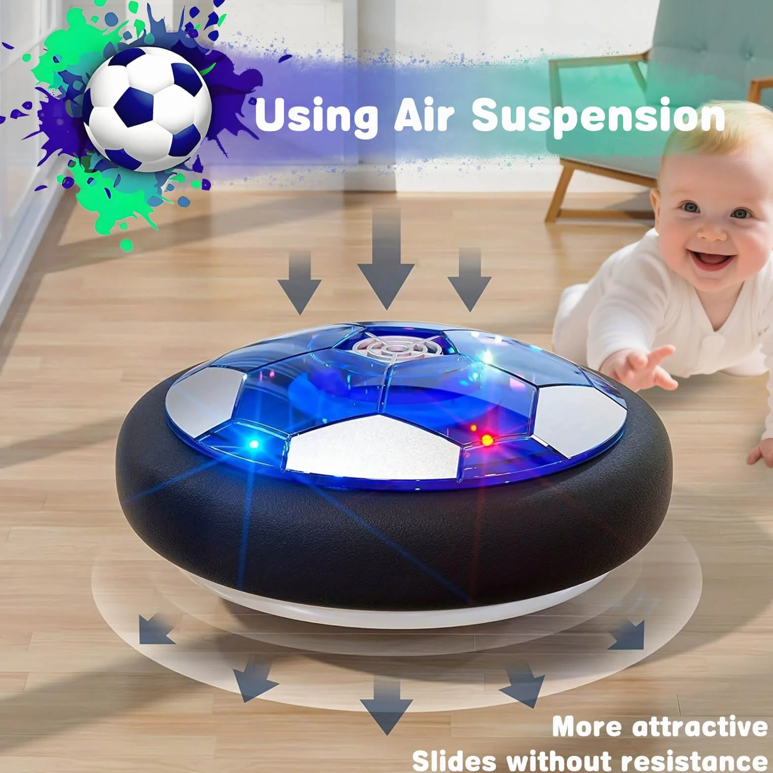 DxxD Air Power Football Rechargeable LED Lumière Hover Soccer Ball Jouet Garcon Enfant Cadeau Anniversaire 5-9 Ans