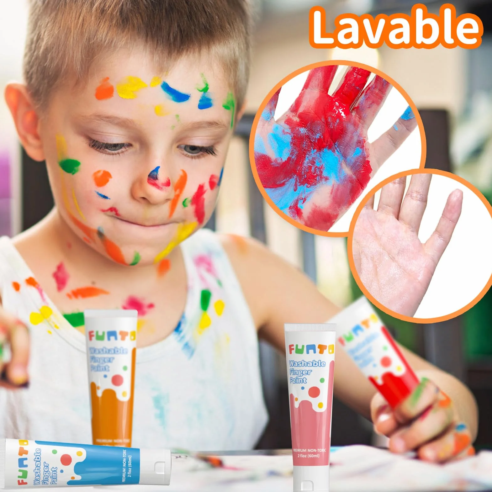 Funto Peinture au doigt pour tout-petits 10 couleurs lavable non toxique ensemble de peinture de bain