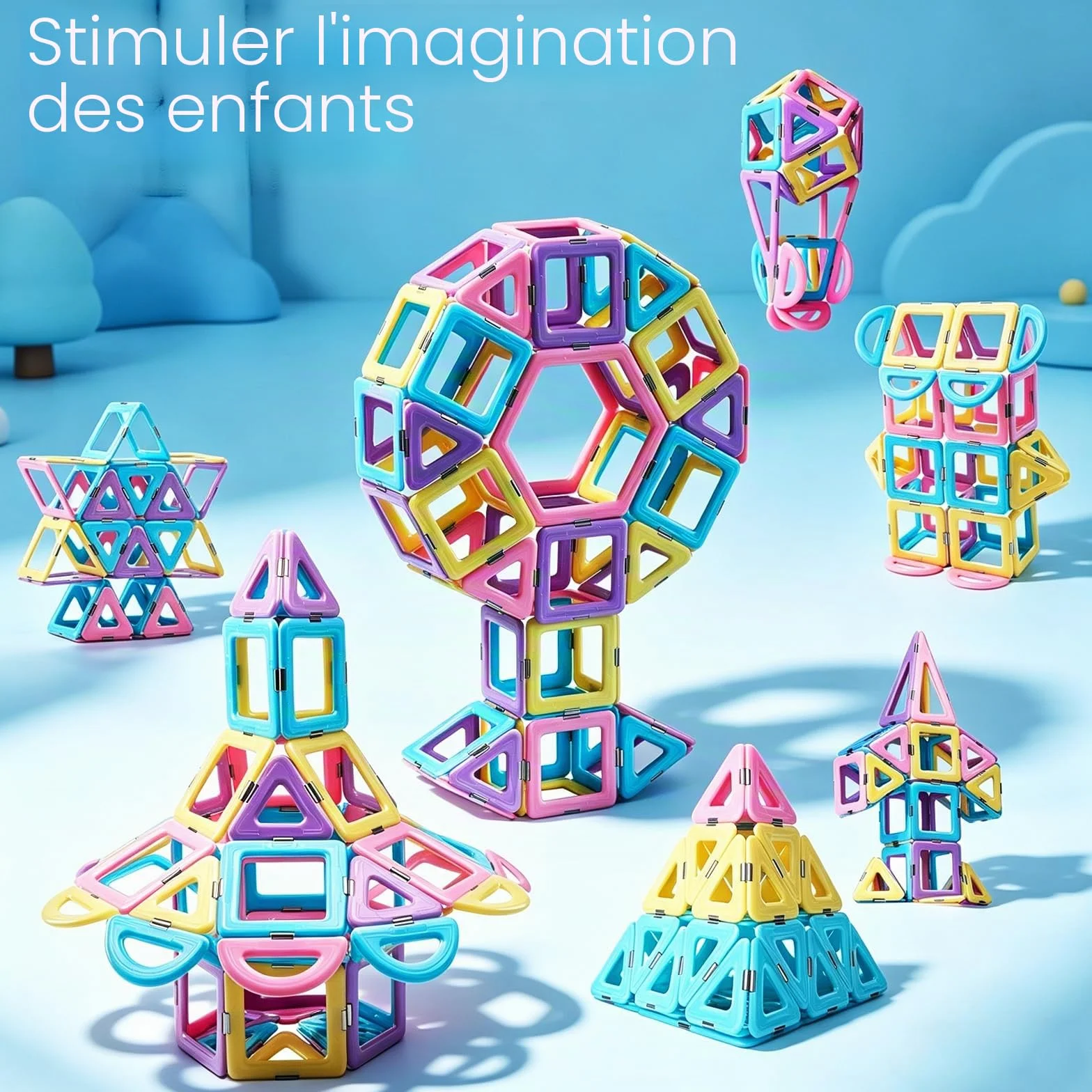 Magblock Blocs de Construction magnétiques 52 pièces 3D Jouet éducatif pour Enfants 3-8 Ans