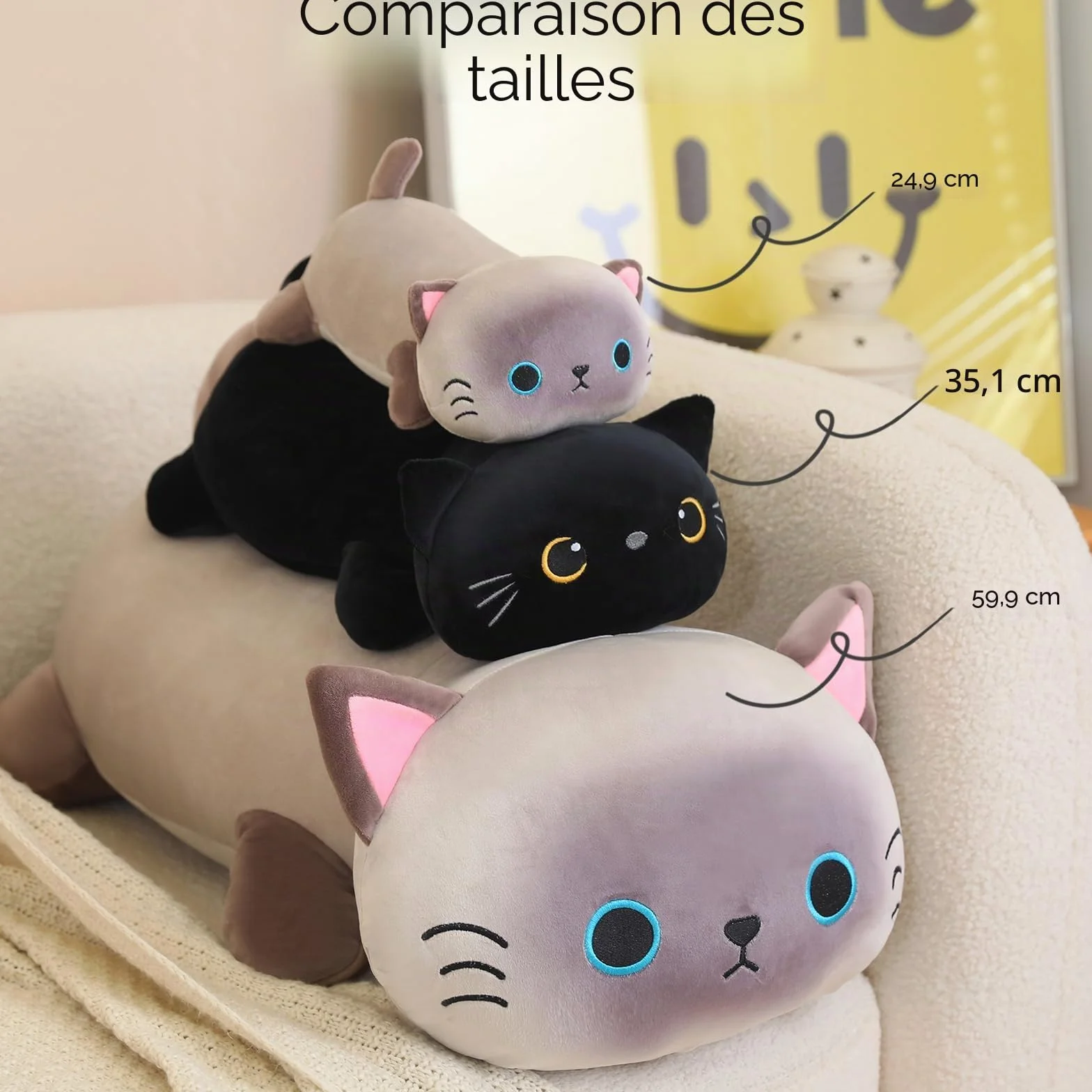 Chat Noir lesté en Peluche Animal en Forme de Chat Noir Oreiller Doux 24 cm 0,4 kg