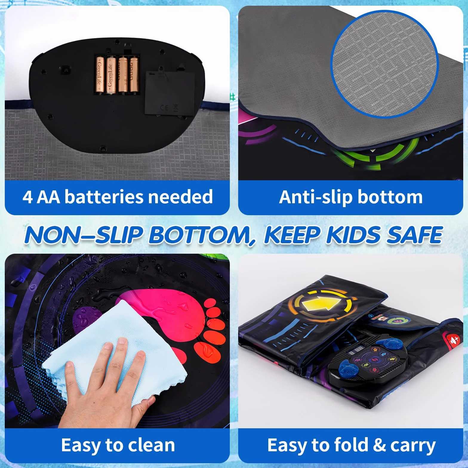 Tapis de Danse Bluetooth Enfants 3-12 Ans 6 Boutons 9 Niveaux 3 Modes Cadeau Noël Anniversaire