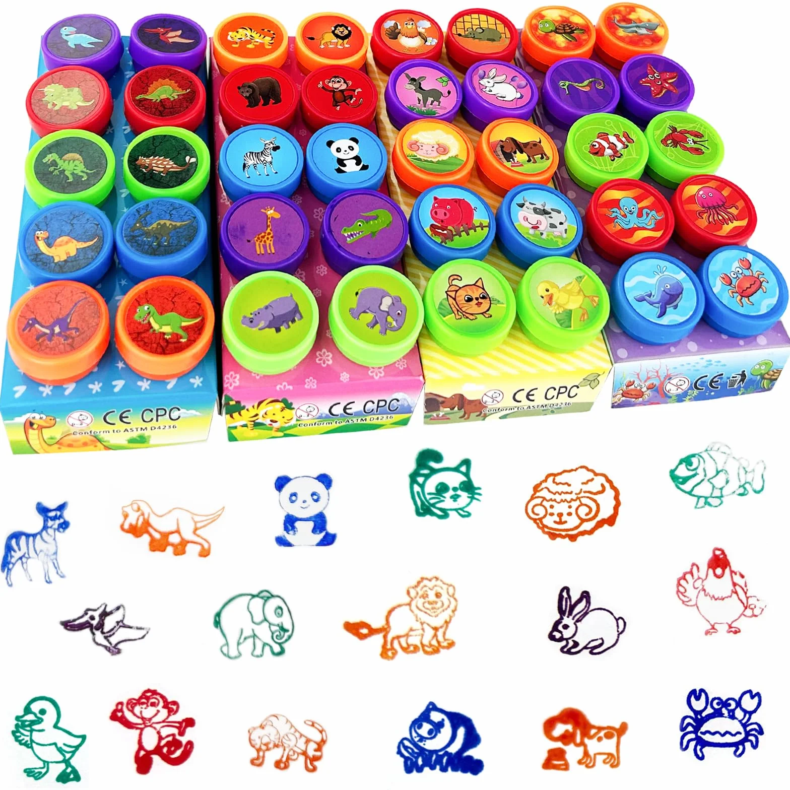 Tampons Enfants Animaux Auto-encreurs 40 Pièces Multicolores