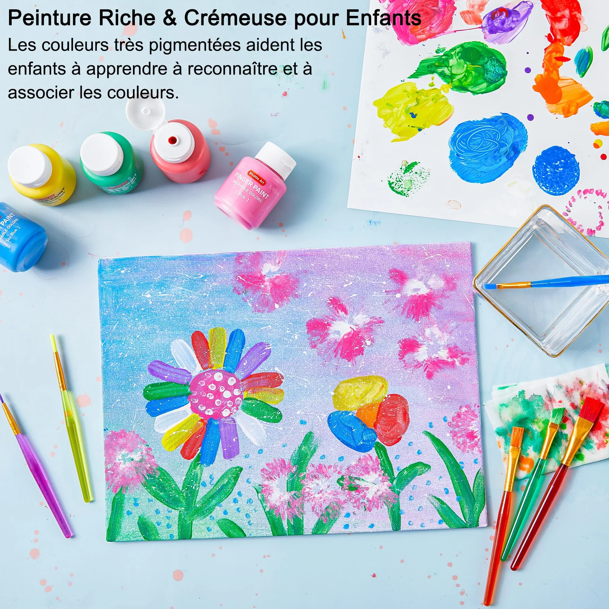 Shuttle Art Peinture au Doigt pour Enfants, 53 Pièces, Lavable, Non Toxique, 14 Couleurs