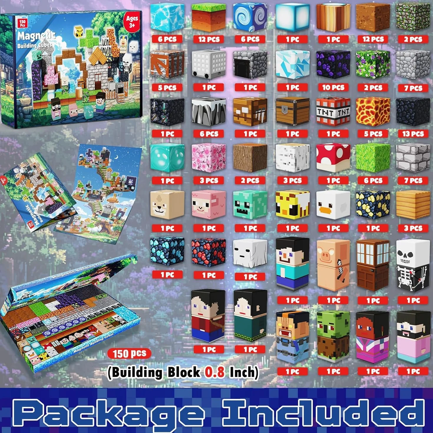 150 Pièces de Construction Magnétique Enfant Aventure Cubique Blocs Aimantés avec Squelettes Rails Famille Jeu Éducatif Voyage 4-7 Ans