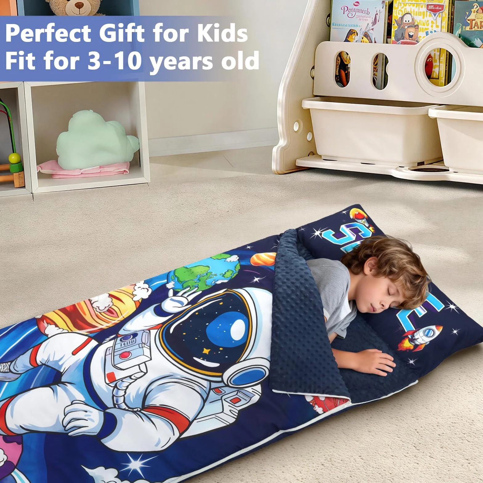Sac de Couchage pour Enfants 170×75cm avec Oreiller Amovible Chaud Pliable Camping École Garderie