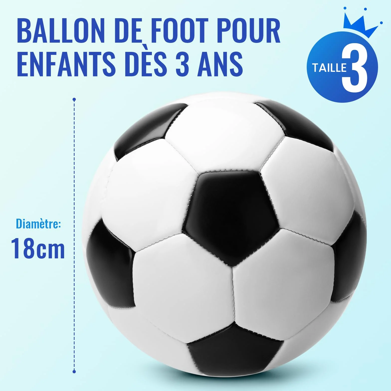 U&C Planet Ballon de Football Enfant Taille 3 avec Pompe – Noir et Blanc, Jeux Extérieur, Entraînement Durable, Cadeau 3-8 Ans