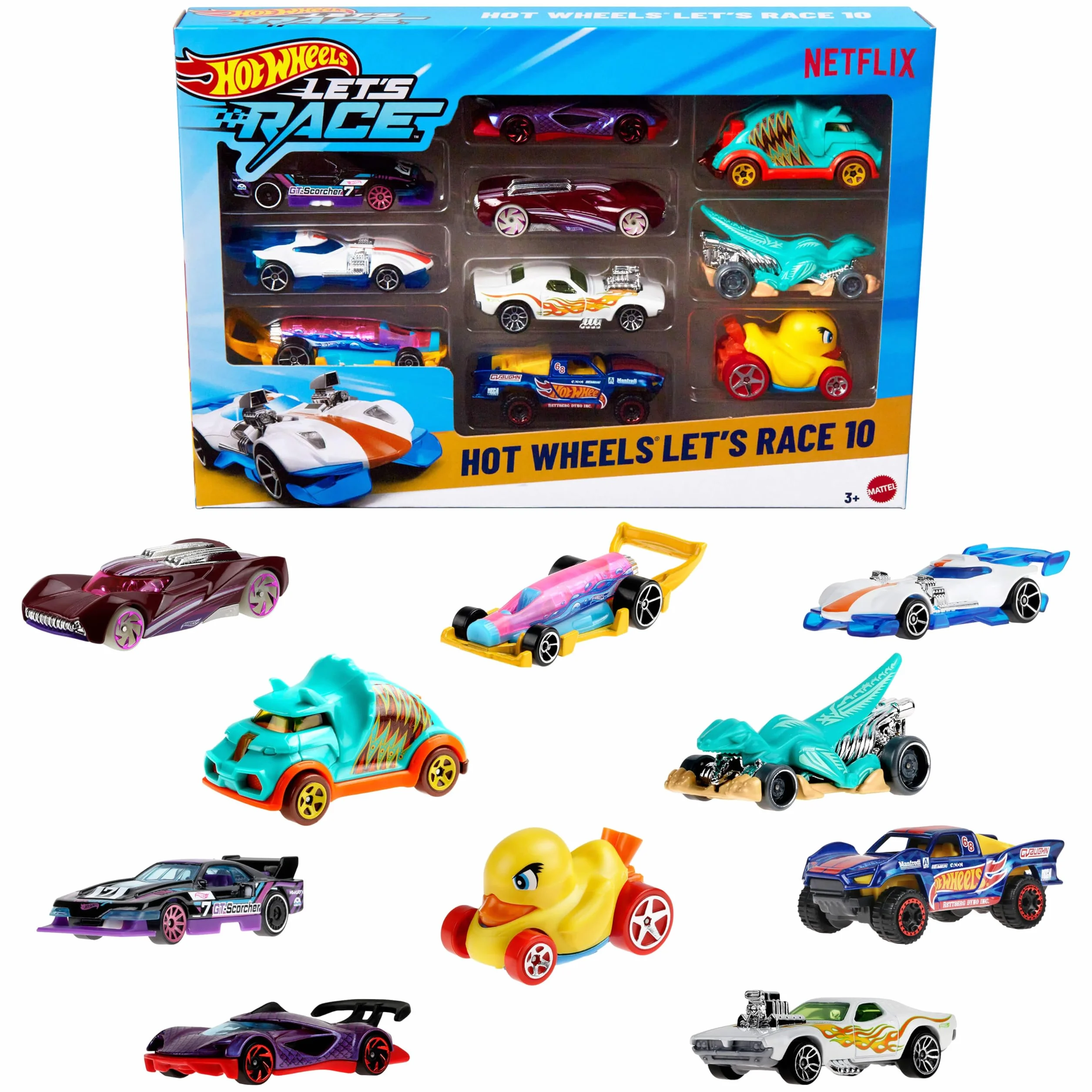 Hot Wheels Coffret 10 Véhicules Let’s Race 1/64 Netflix Série Animation Jouer Exposer JGN40