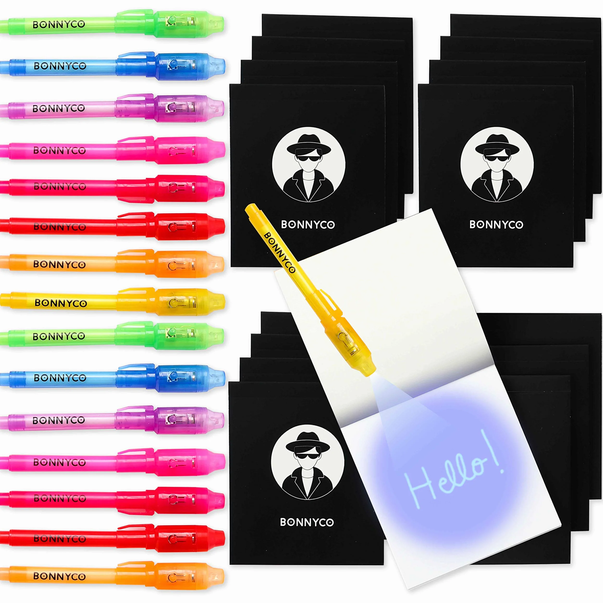 BONNYCO Stylo Encre Invisible Carnet Notes Pack 16 Cadeaux Anniversaire Enfants Garçons Filles Jouets Pinata Pochette Surprise