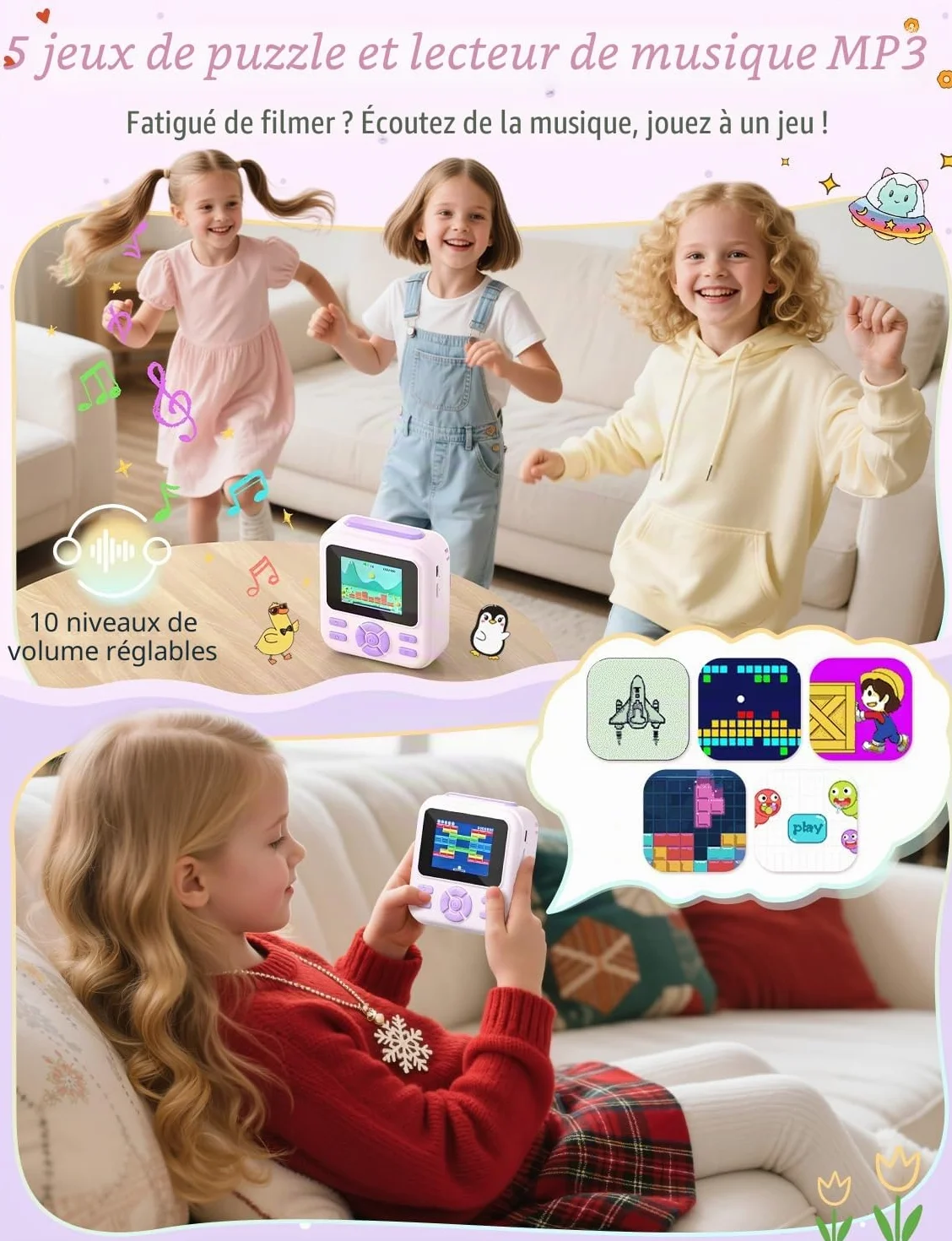 YOHOOLYO Appareil Photo Instantané Enfant 2,4" 1080P Vidéo Selfie avec Carte 32 Go et Papier d'impression Violet