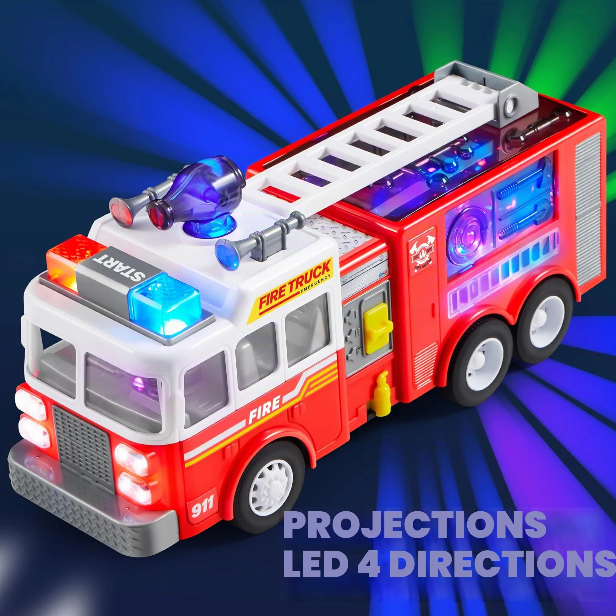 JOYIN Camion de Pompiers Voiture pour Enfant 3 4 5 6 Ans avec Projections et Sirènes à Del
