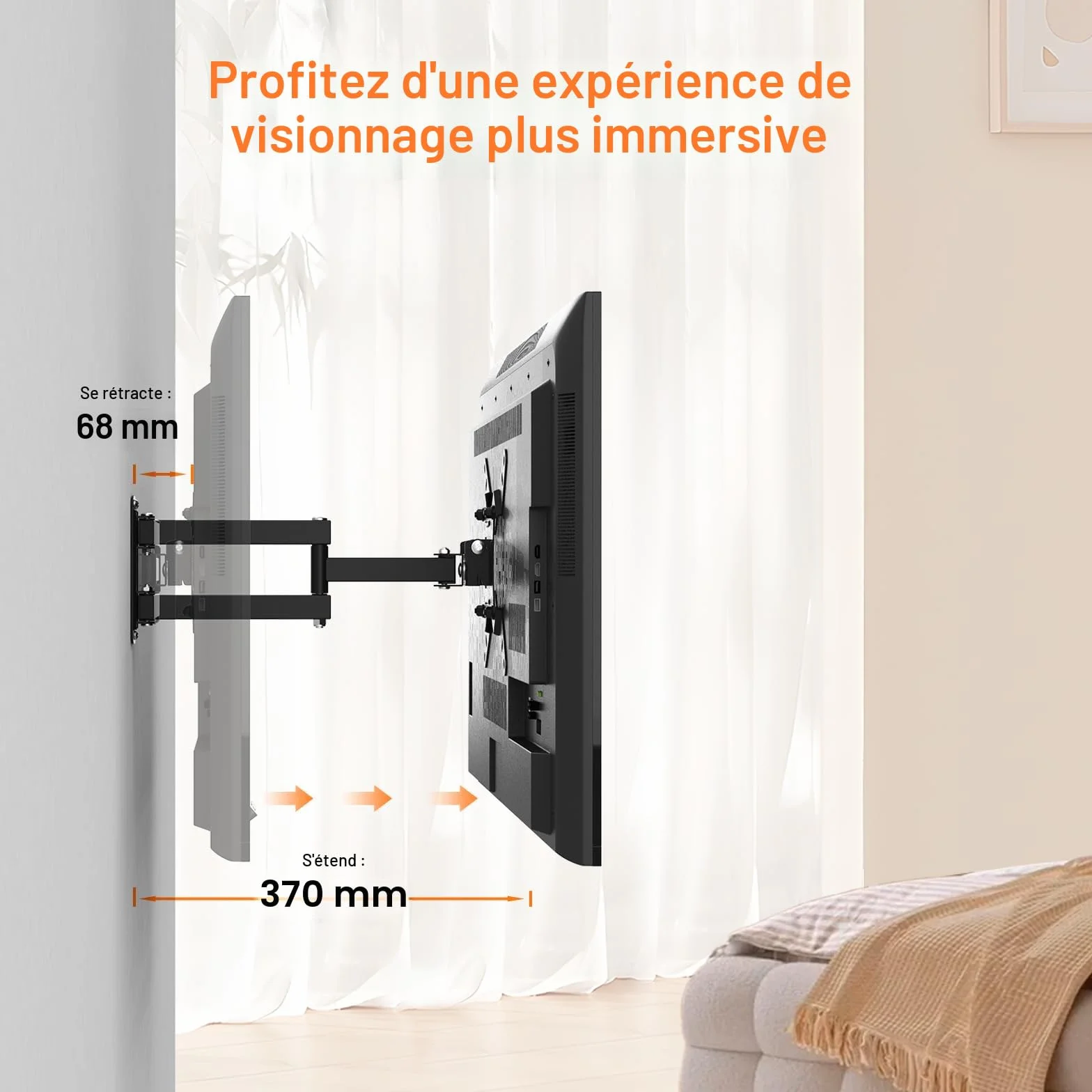 GRIFEMA Support Mural TV 13-43 Pouces Fixation Murale Orientable Inclinable VESA 20KG