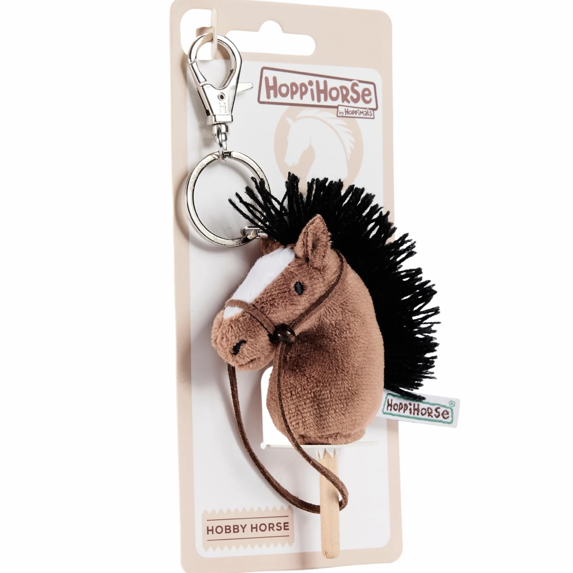Porte-clés Mini Cheval Bâton avec Rênes Réelles – Tête de Cheval en Peluche sur Bâton en Bois – Hobby Horse