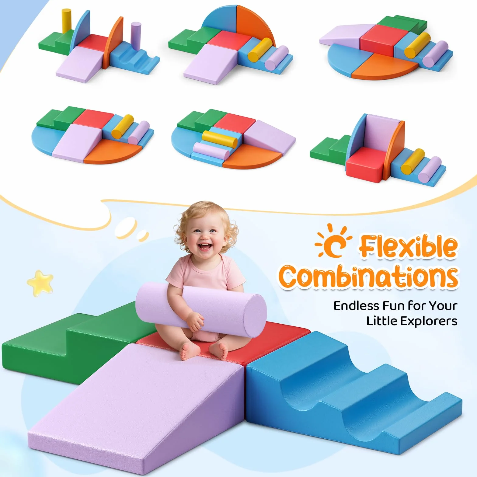Blocs de Construction en Mousse Géants pour Bébé, Jouets Éducatifs Préscolaires pour Ramper et Grimper (Bleu Clair-5)
