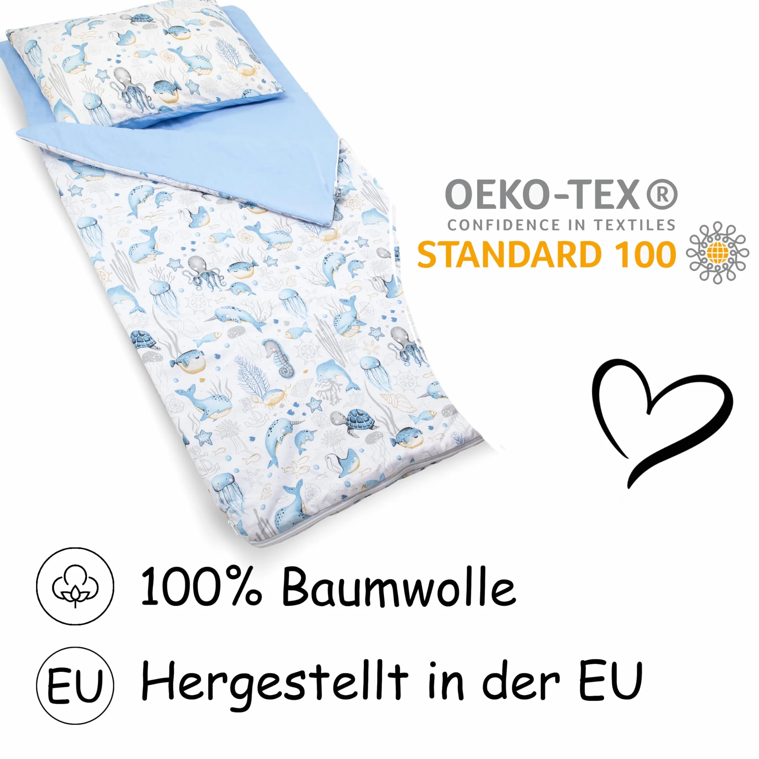 PinkZebra Sac de Couchage pour Enfants 140 x 75 cm Oeko-Tex Coton Double Fermeture à glissière
