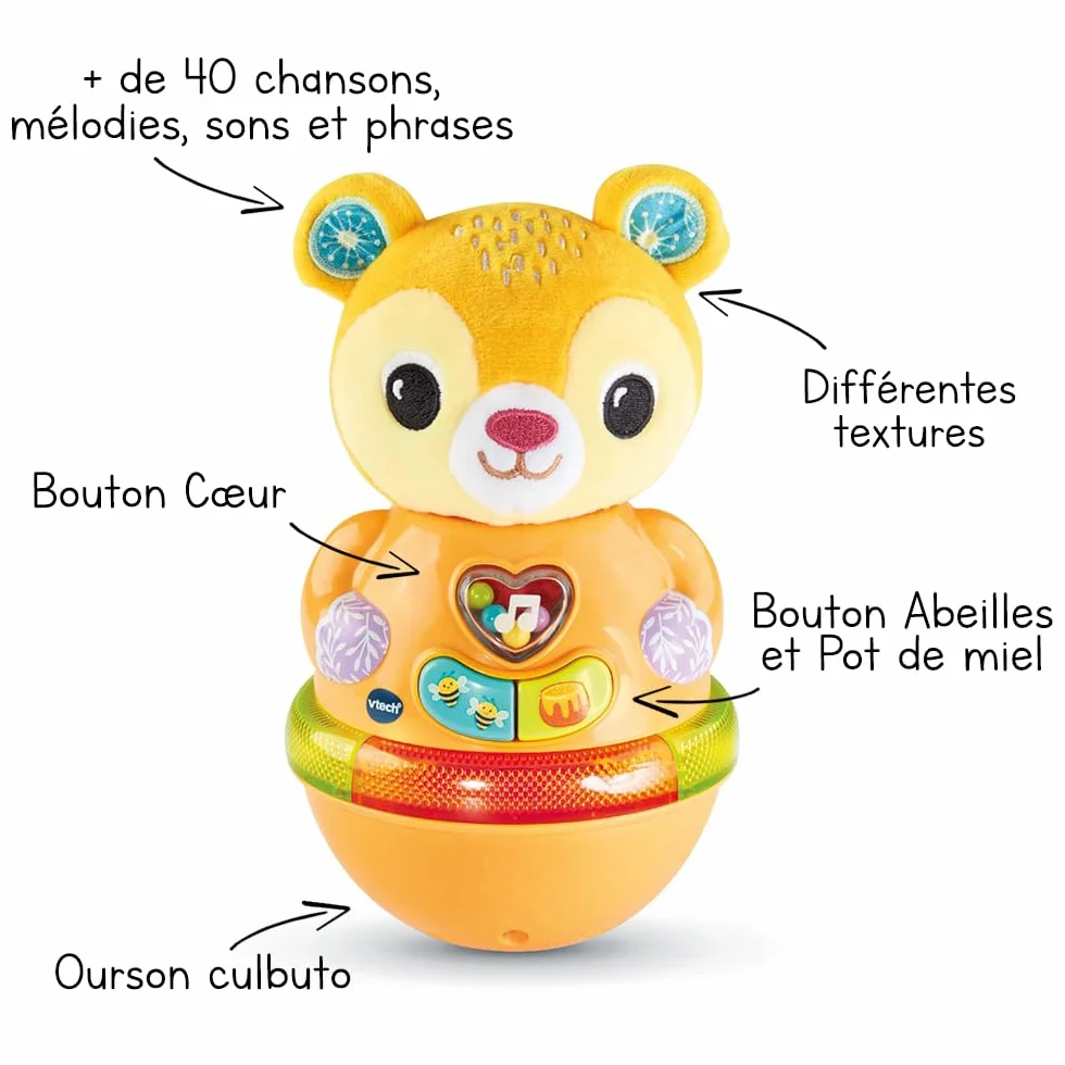 VTech Bonbon Ourson Culbuto Ours Peluche Rigolo Tourne Bascule Jeu Motricité Éveil Cadeau Bébé 6 Mois Français