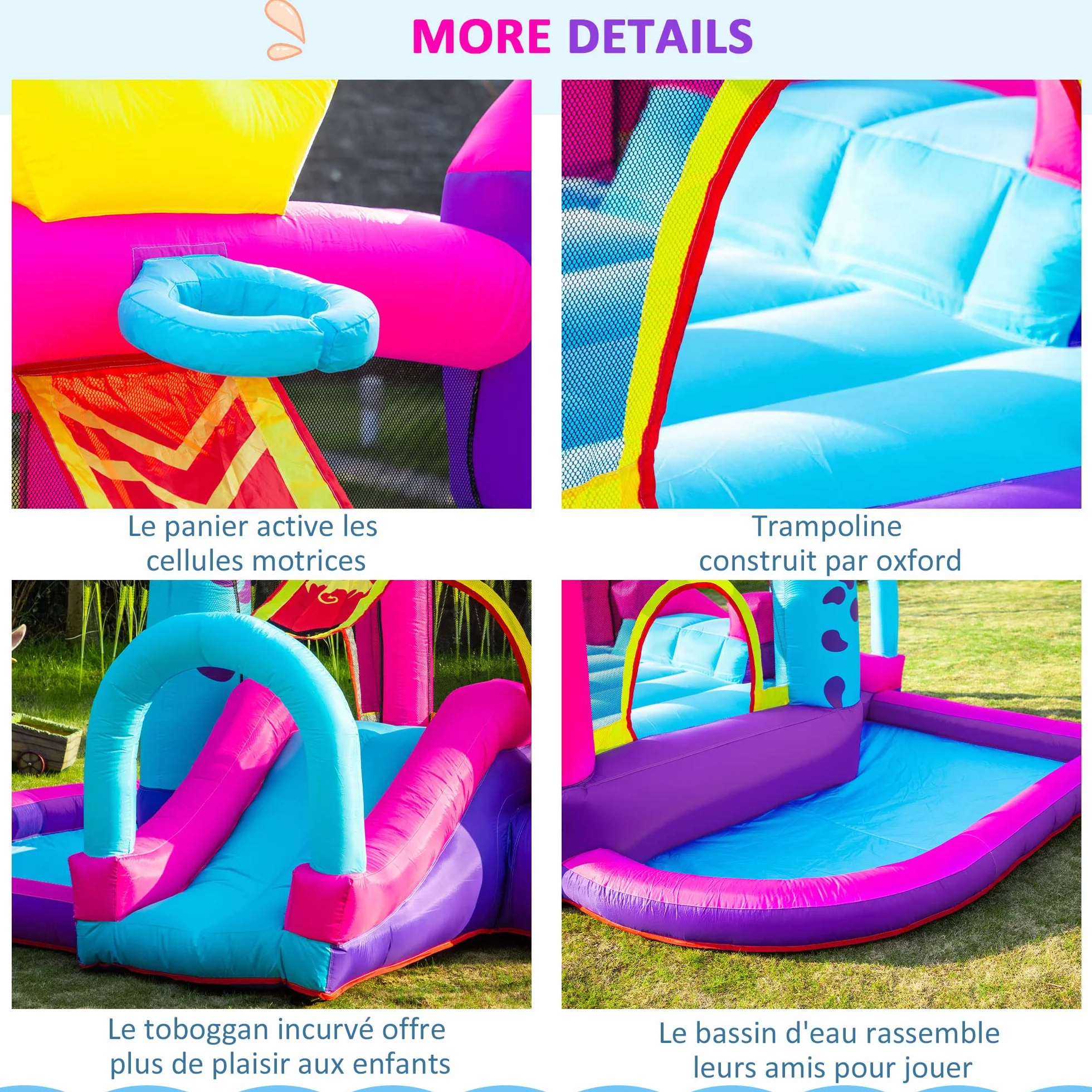 Outsunny Château Gonflable avec Toboggan, Trampoline et Piscine 300x270x200 cm 350W Souffleur Inclus
