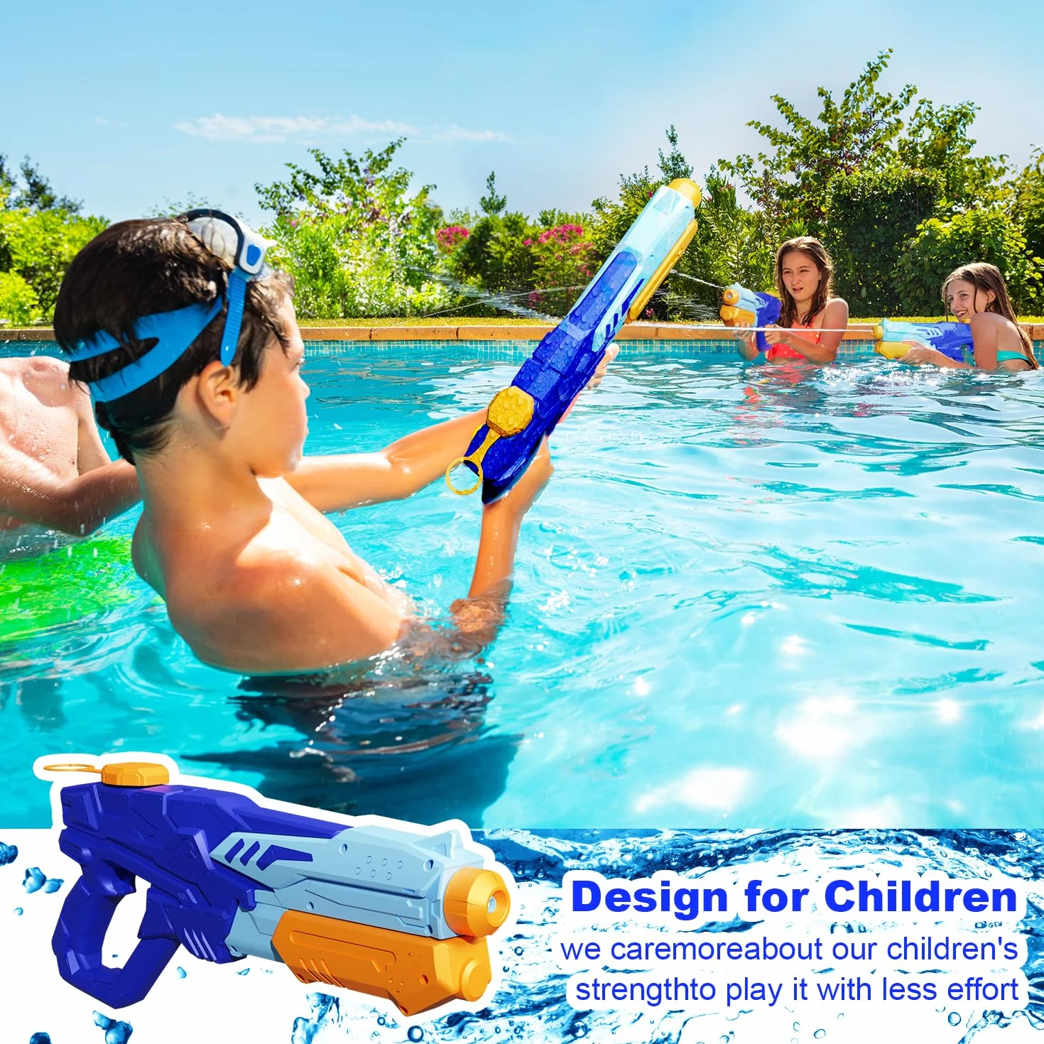 MOZOOSON Pistolet à Eau pour Enfants 600 ML 6-10Mètres Jouet Aquatique