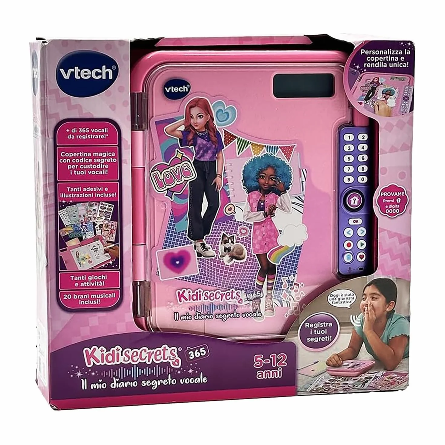 VTech KidiSecrets 365 Journal Secret Vocal Interactif pour Filles avec Enregistreur, Écran LCD et Code Secret, 5-12 Ans