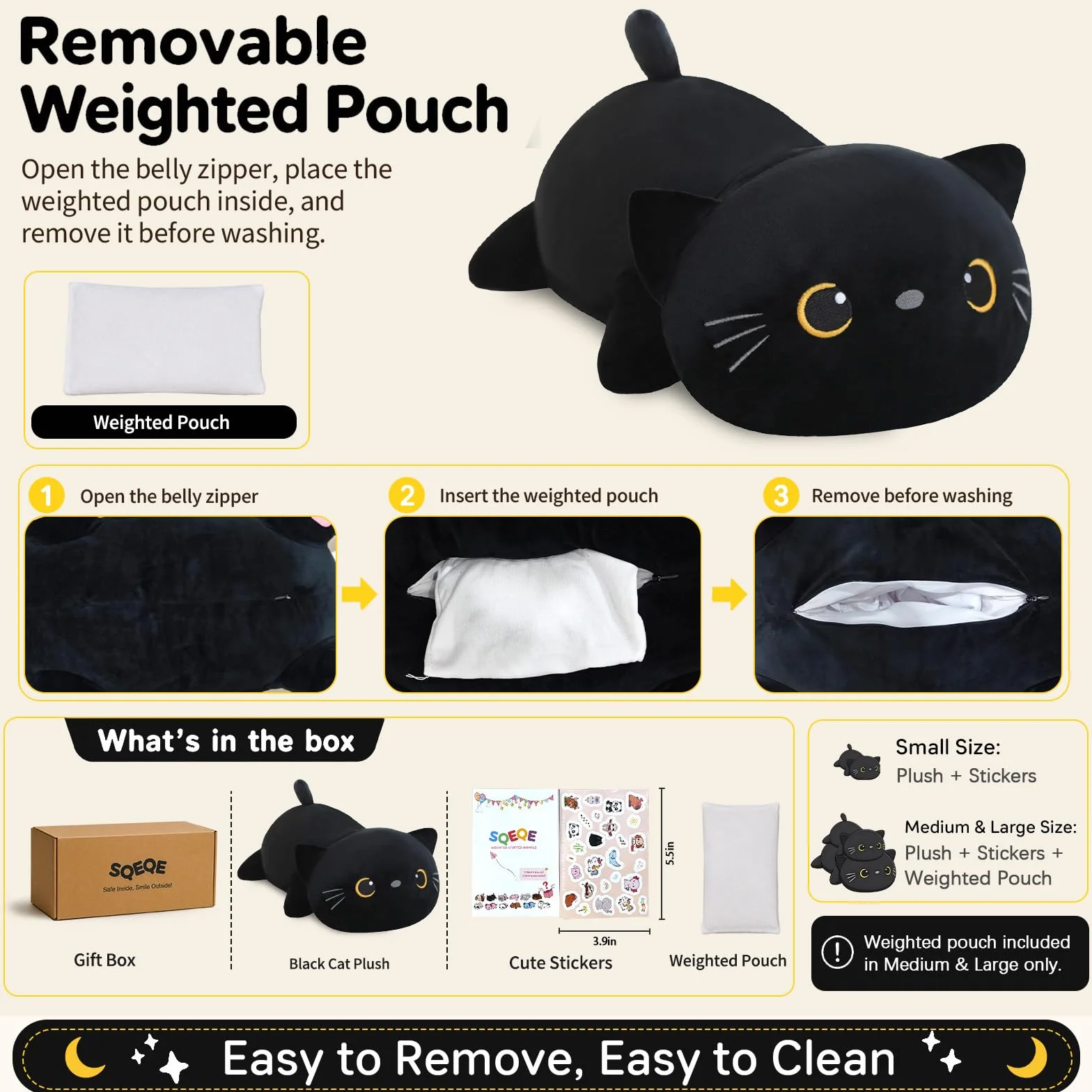 Chat Noir lesté en Peluche Animal en Forme de Chat Noir Oreiller Doux 24 cm 0,4 kg
