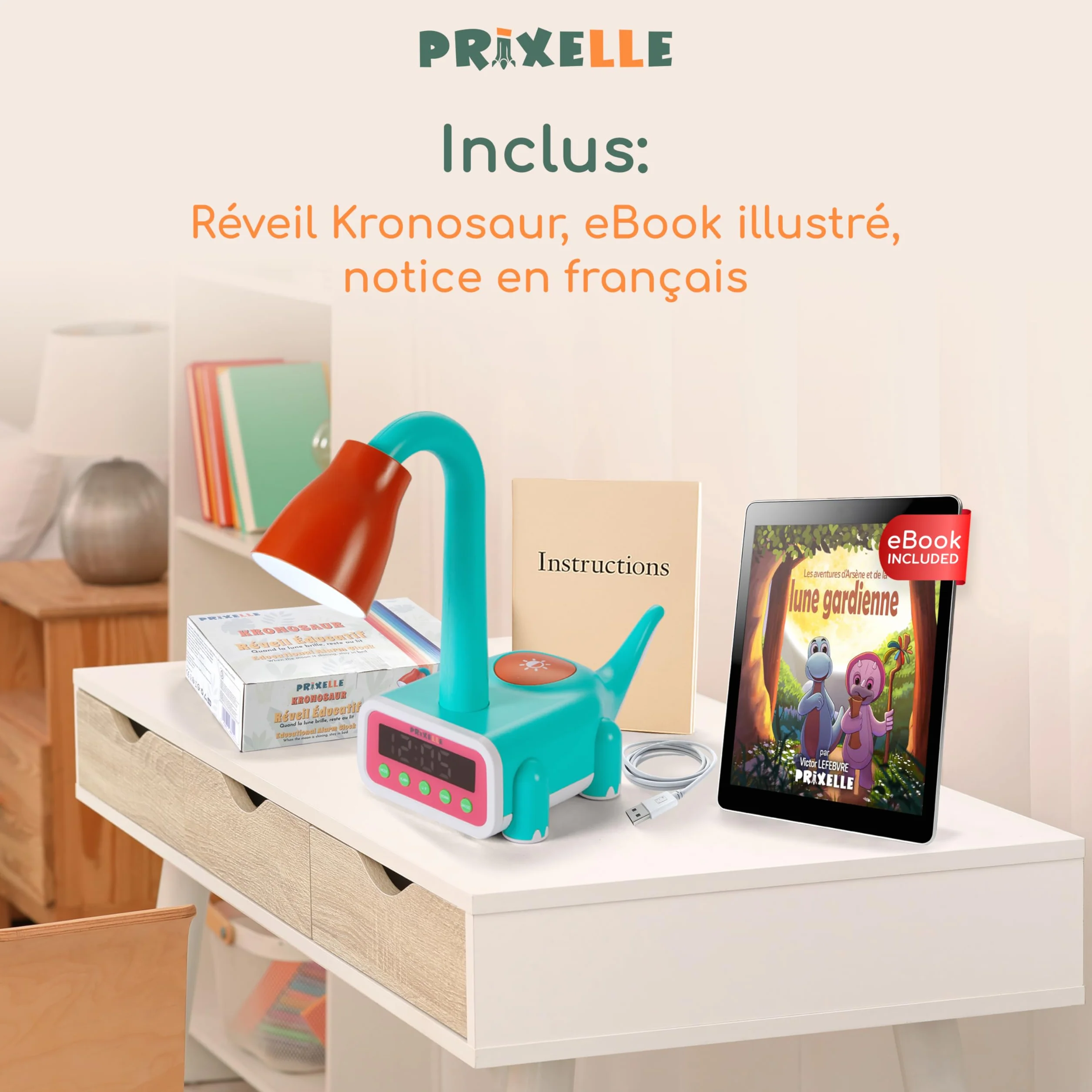Kronosaur Reveil Enfant Dinosaure 3 en 1 Lampe Douce de Chevet Lune Gardienne