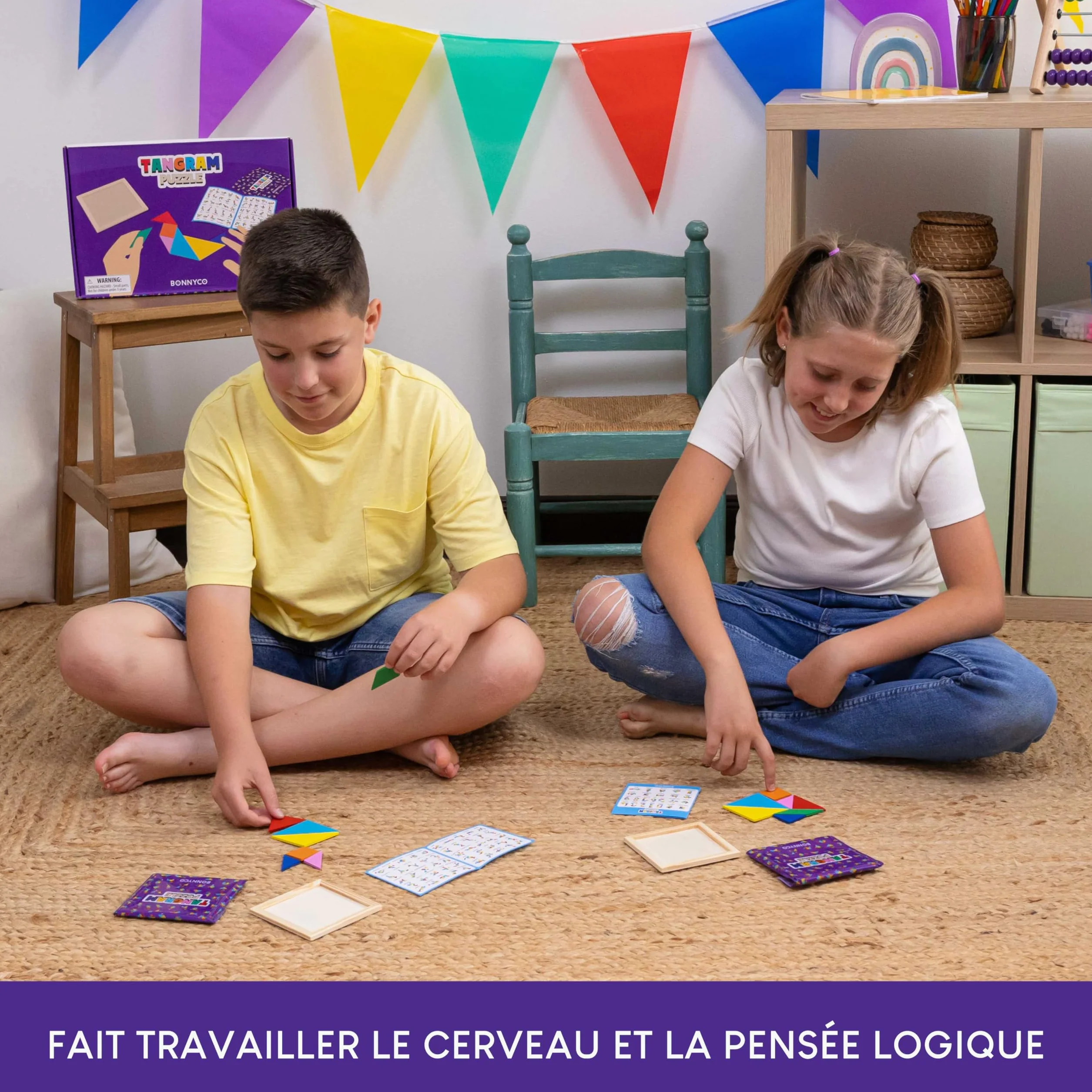 BONNYCO Jeu Tangram Enfant 30 PCS Cadeau Anniversaire Bois Mini Jeux Pinata
