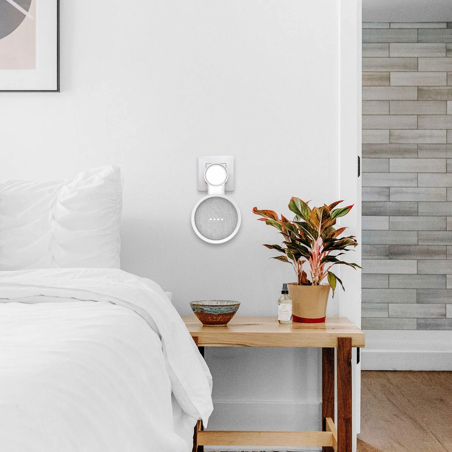 Support Mural pour Google Home Mini/Nest Mini (2nd Gen), Solution d'Espace-Économique pour Enceinte Intelligente, Blanc