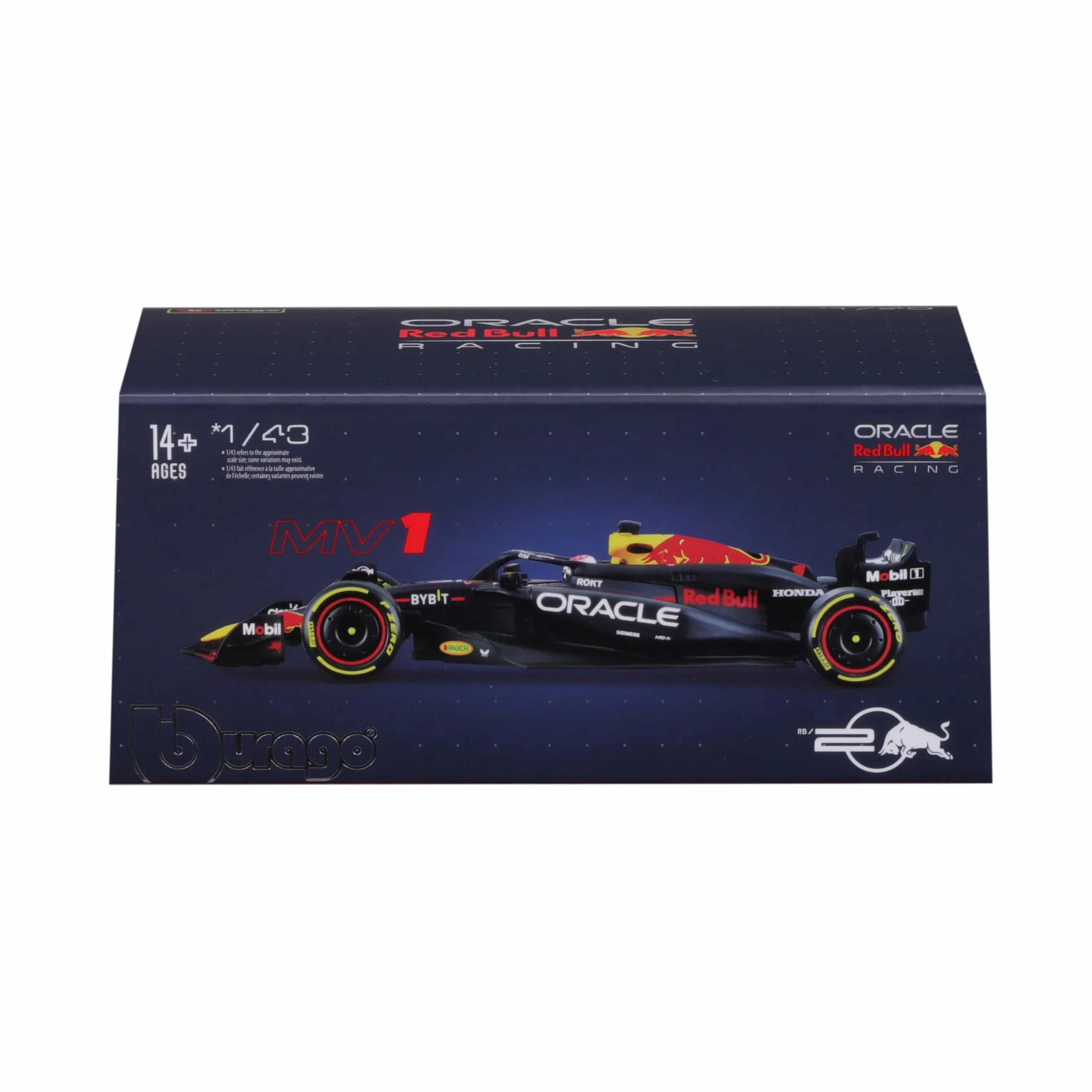 Bburago F1 Red Bull Racing RB20 n°1 Verstappen 1:43 modèle réduit avec casque et vitrine 2024