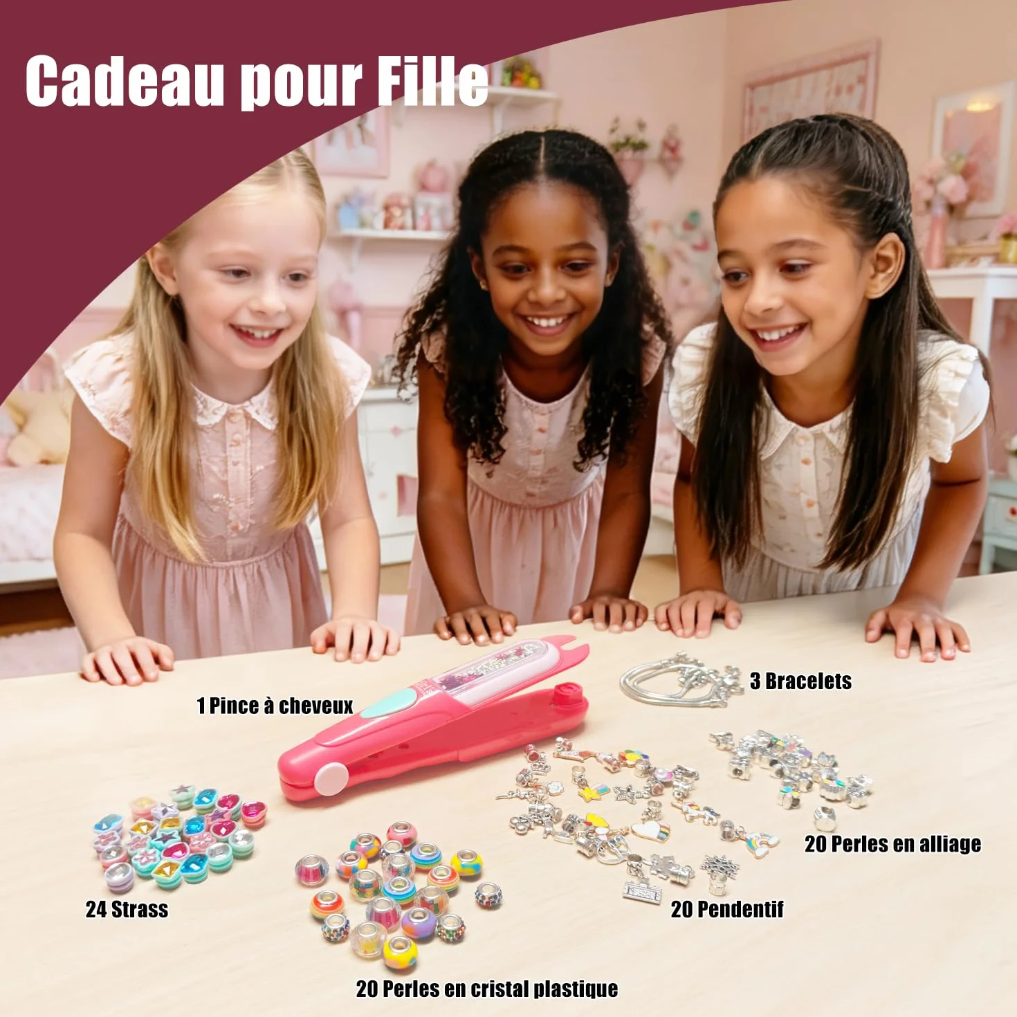 Kit de Strass Cheveux et Bracelet, Jouet Fille 5-12 Ans