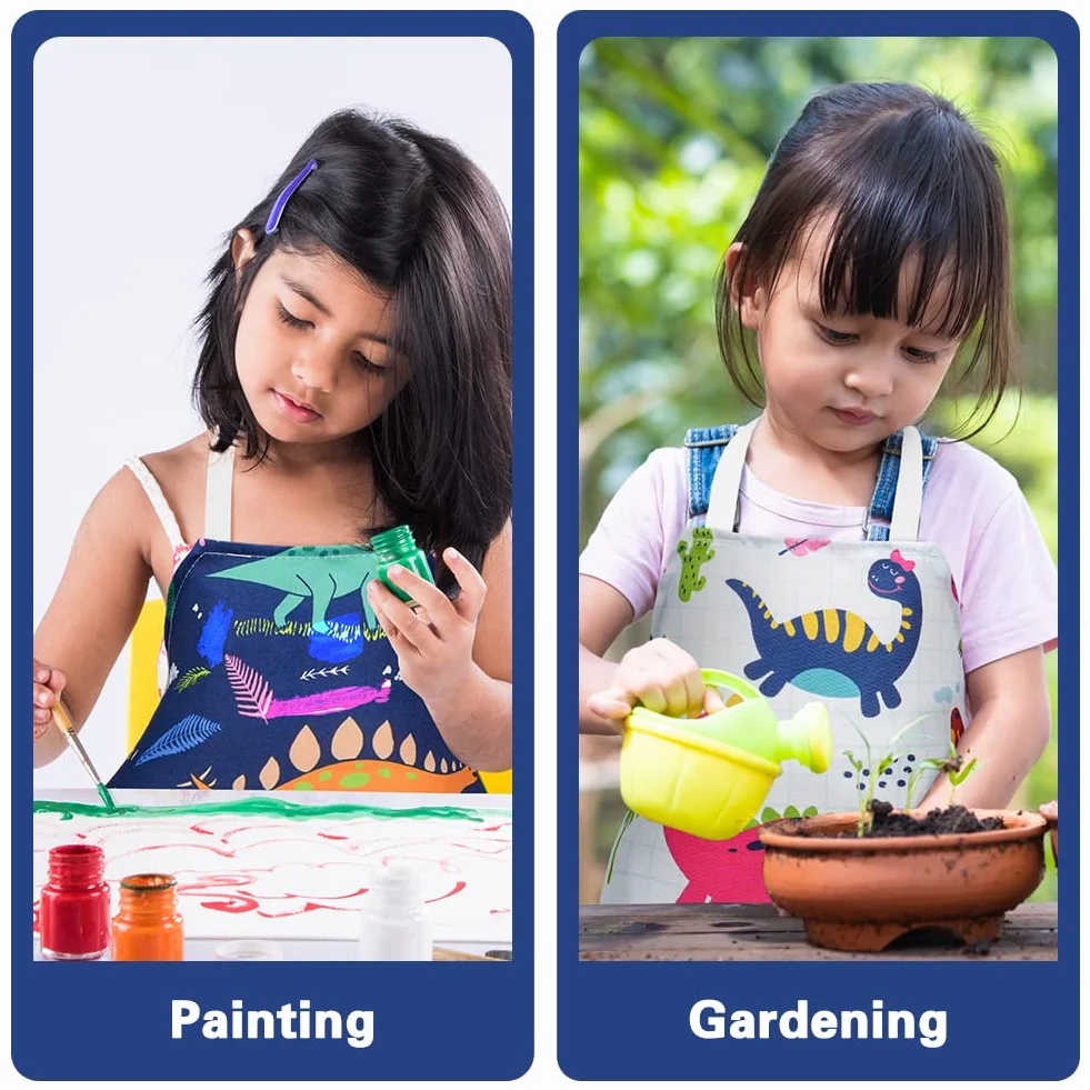Tablier de Cuisine Enfant Étanche Lavable en Machine 2pcs pour Filles Garçons Poterie Peinture