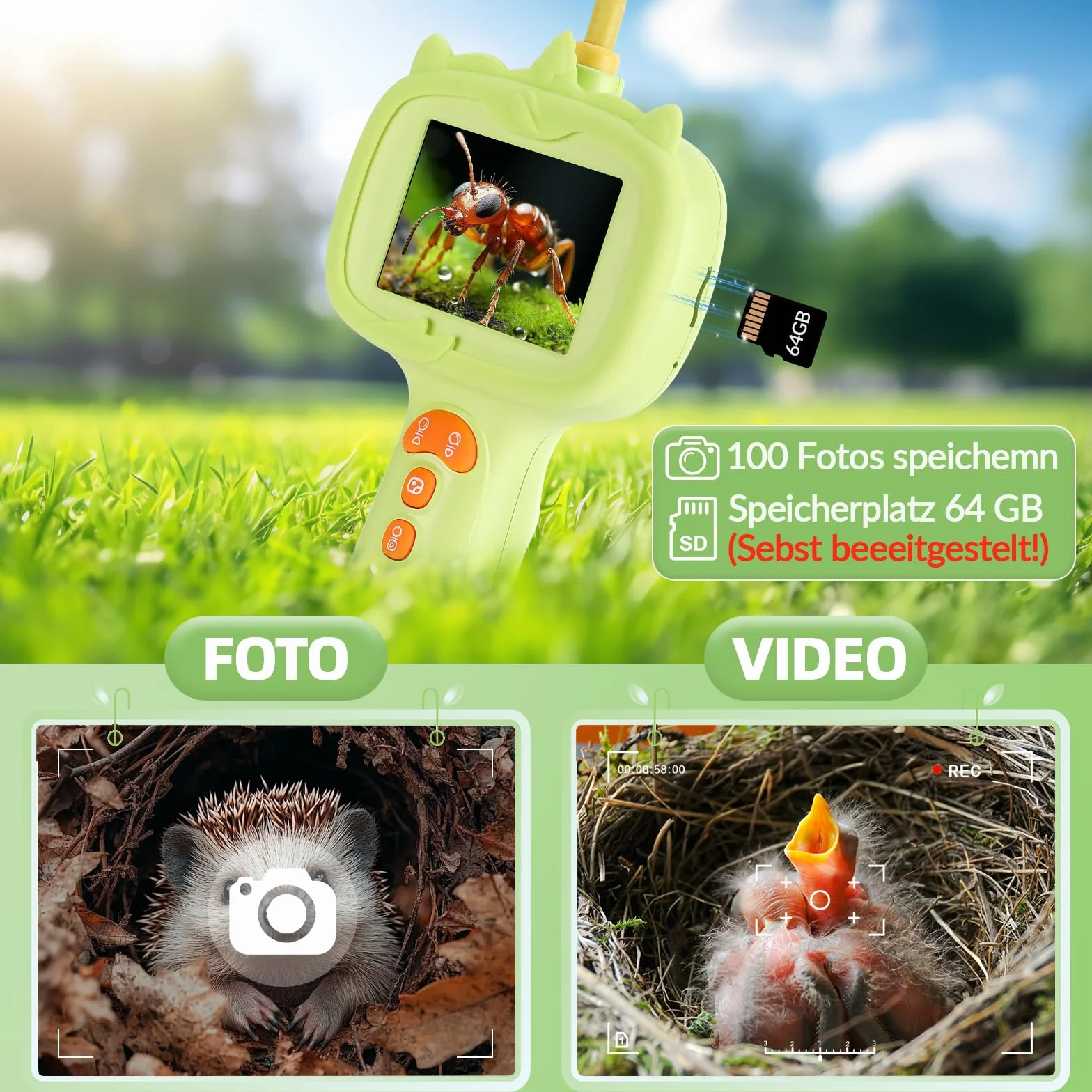 Sprifityy Endoscope pour Enfants, caméra endoscopique étanche avec lumière, Jouet STEM extérieur