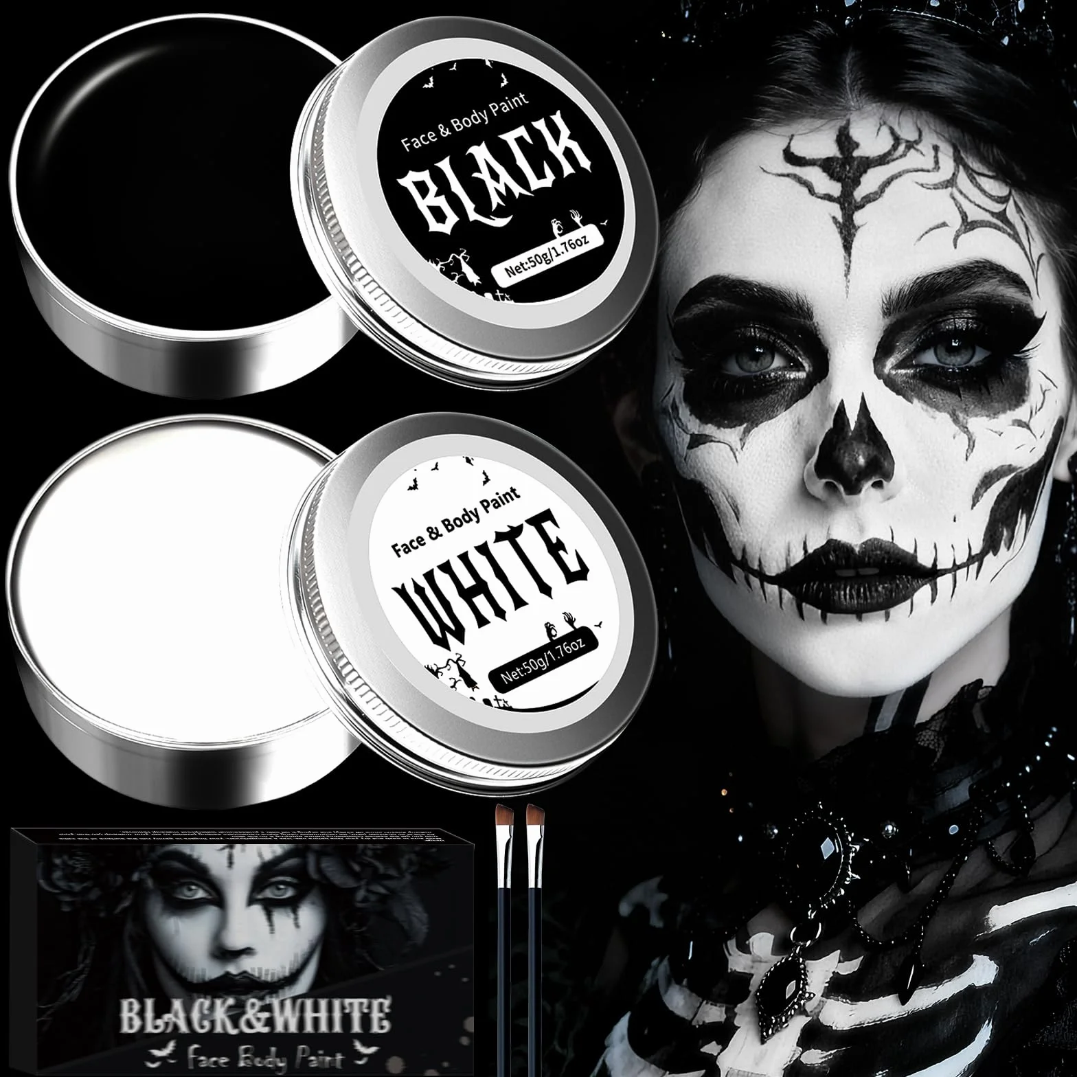 Kit Maquillage Halloween Enfant Adulte Peinture Corporelle Carnaval Blanc Noir SFX Makeup