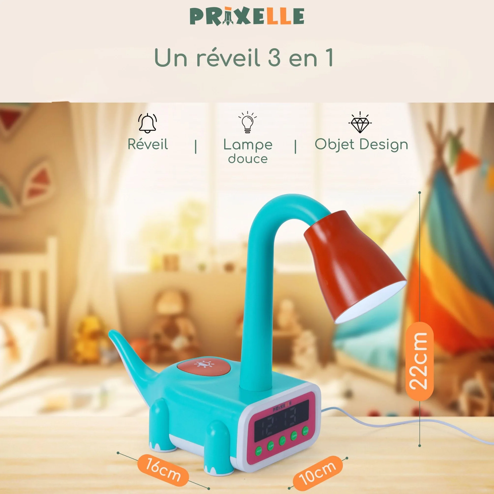 Kronosaur Reveil Enfant Dinosaure 3 en 1 Lampe Douce de Chevet Lune Gardienne