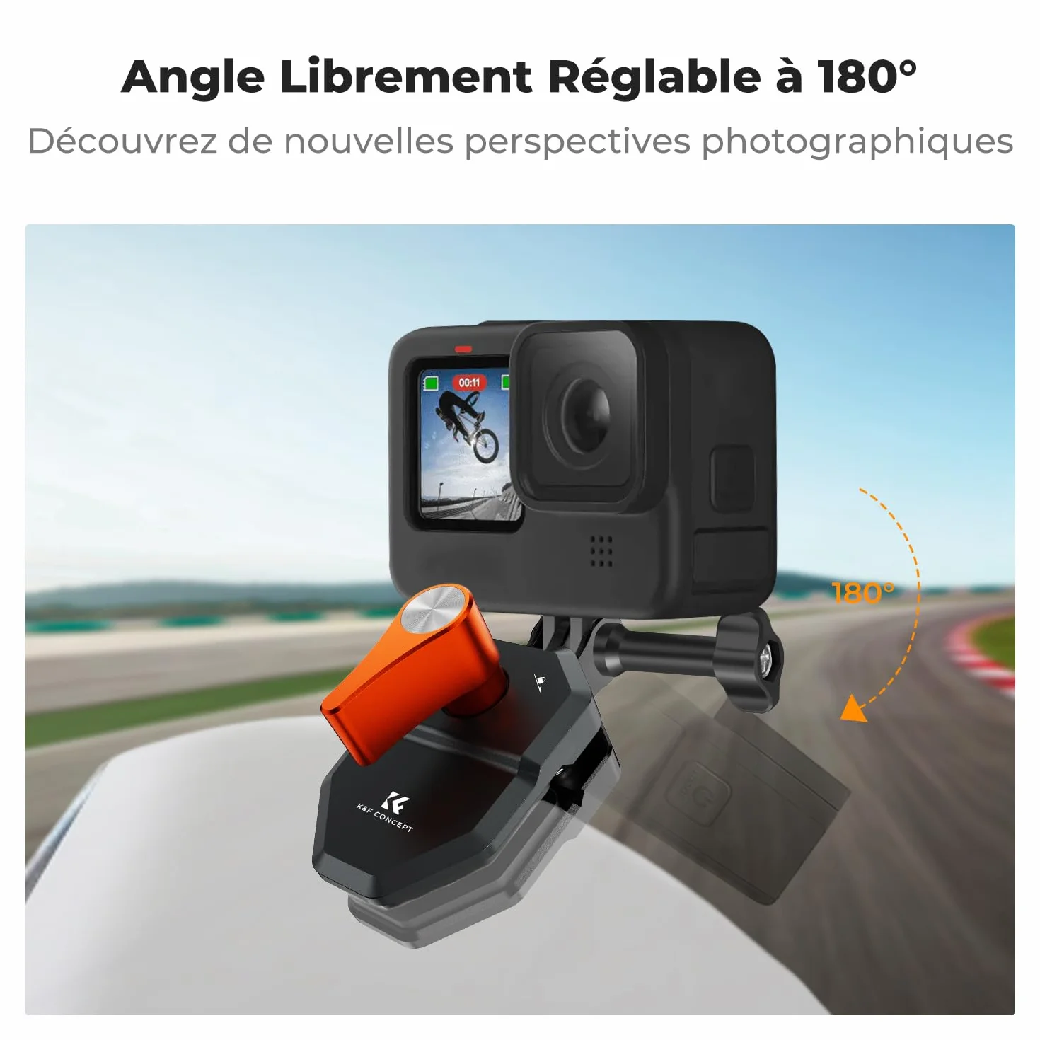 K&F CONCEPT Pince Fixation Pare-Brise Moto Clip Support Aluminium pour Caméra d'Action GoPro DJI Osmo Action 3/4/5 Pro DJI Osmo 360