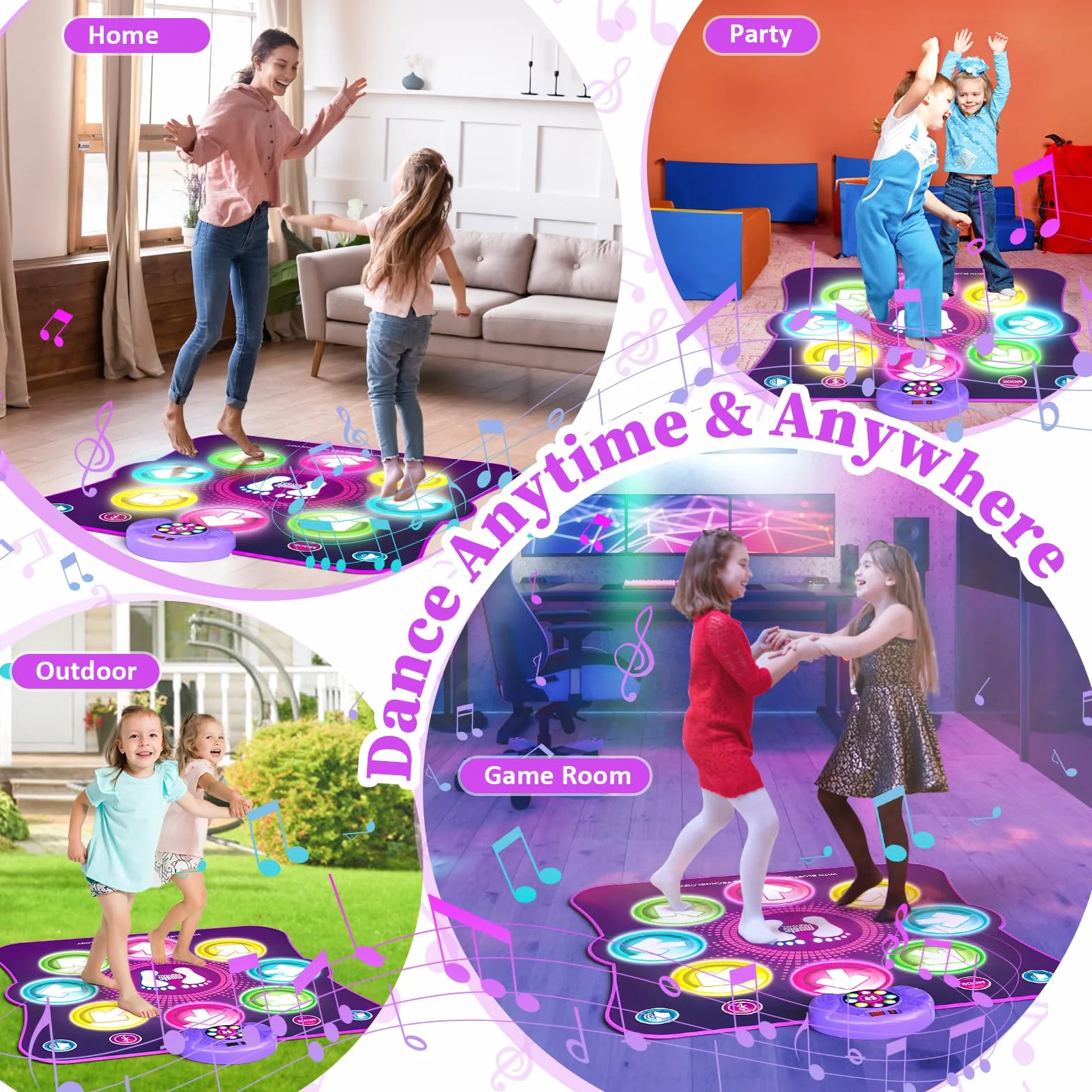 Tapis de Danse pour Enfants LED Musique 8 Flèches Lumière 6 Modes de Jeu Batterie Cadeau Noël 3-12 Ans