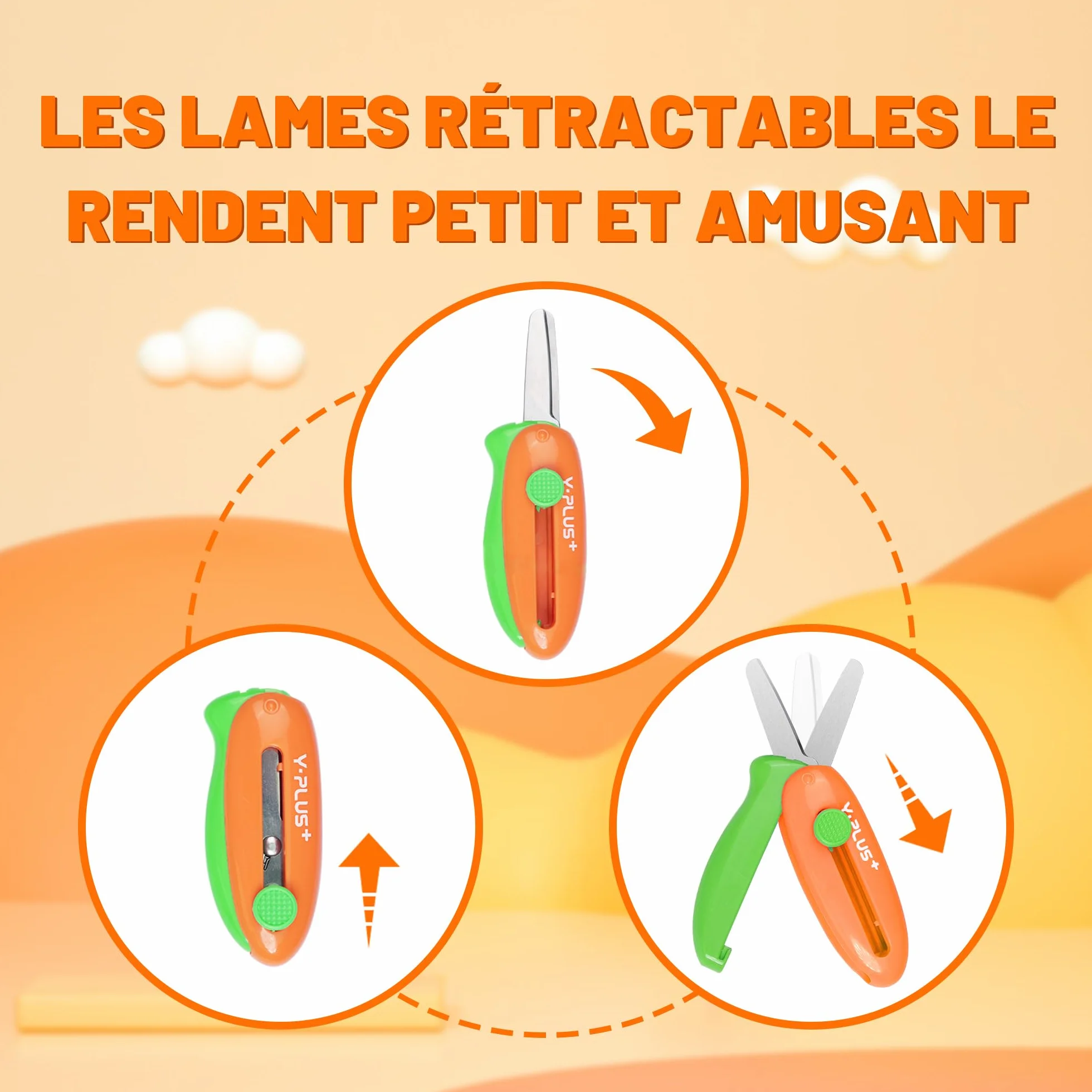 Ciseaux de sécurité rétractables pour enfants orange, artisanat préscolaire