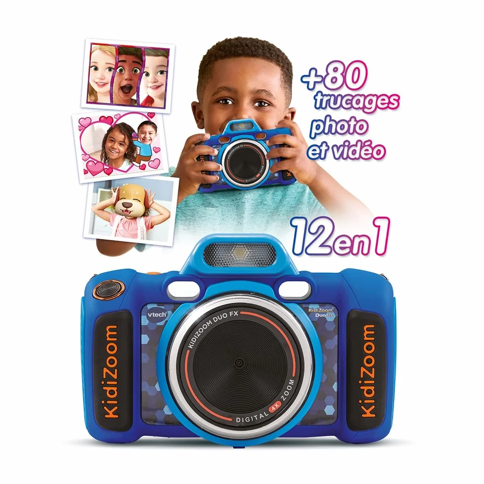 VTech KidiZoom Duo FX Bleu Appareil Photo Numérique Enfant Écran Couleur Studio BD Filtres Effets Cadeau 4-12 Ans