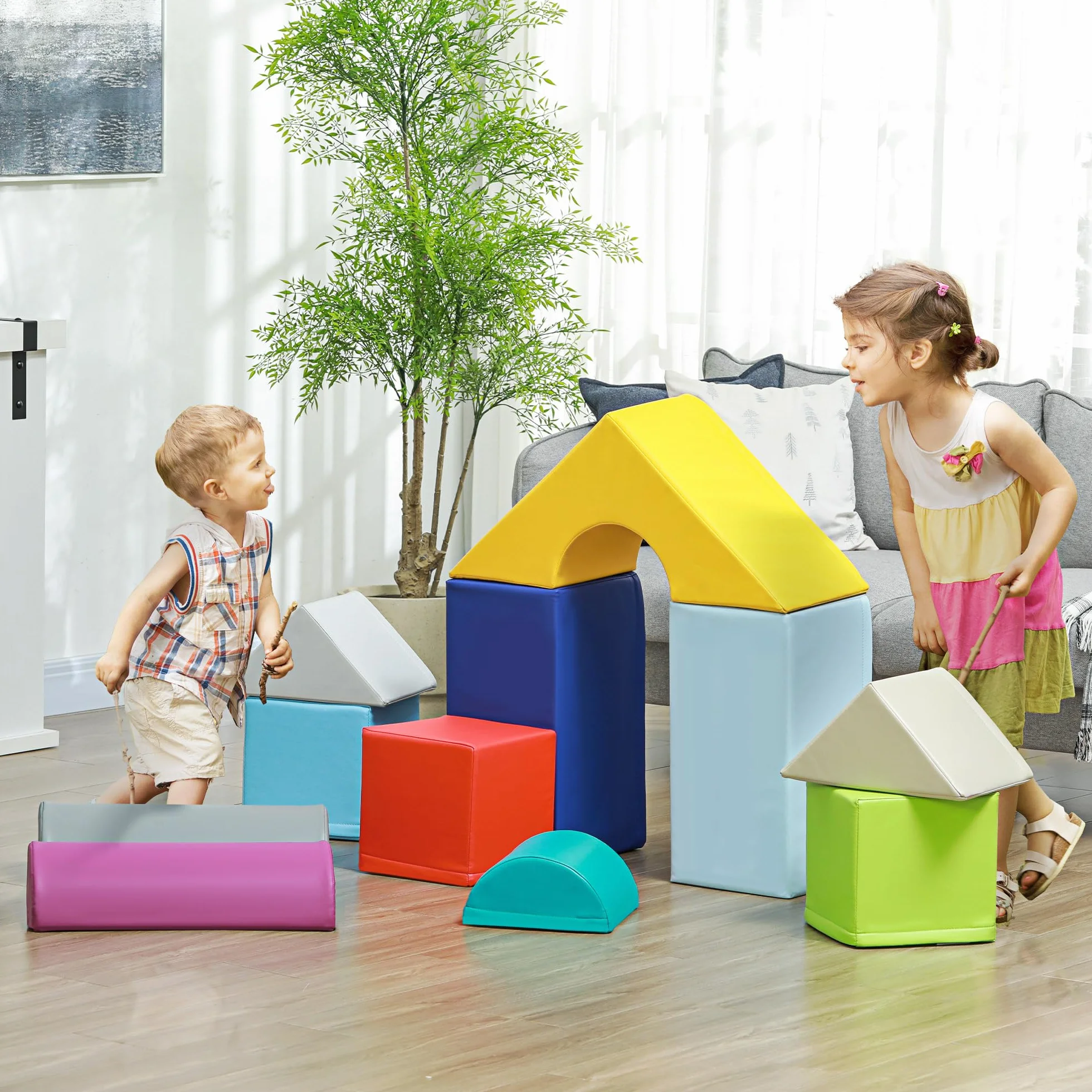 HOMCOM Parcours motricité bébé 11PCS, Module motricité bébé en Mousse EPE, Blocs de Construction, Jouets éducatifs 1-3 Ans Multicolore