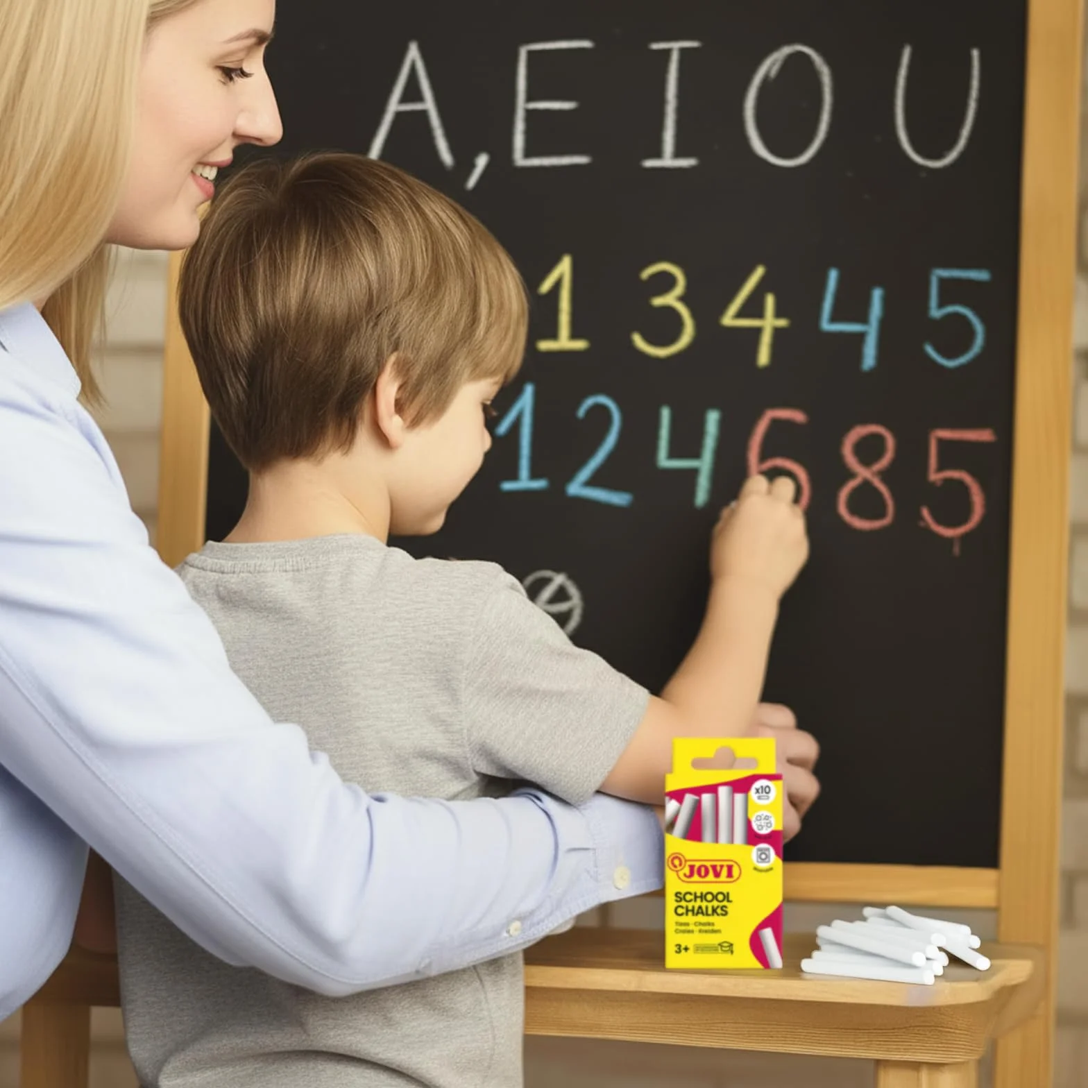 Jovi Craies CLASSCOLOR Boîte de 10 unités Couleur blanche Sans poussière Facile à effacer Résistante Sans gluten