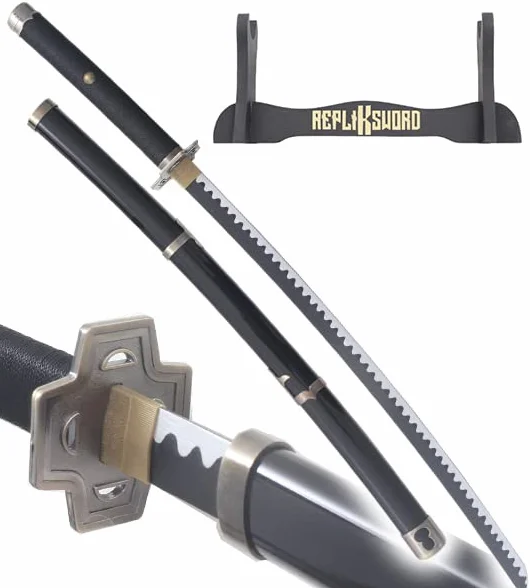 Katana Yubashiri One Piece Black en Bois - Épée Zoro avec Presentoir