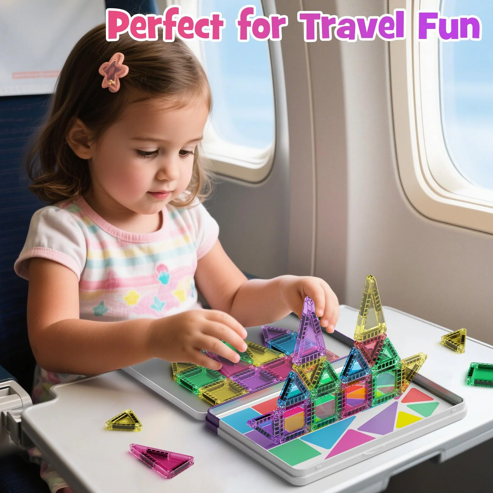 Blocs Magnétiques de Voyage 40 Pièces - Mini Tuiles Magnétiques Jouets STEM Montessori pour Enfants 3 Ans et Plus