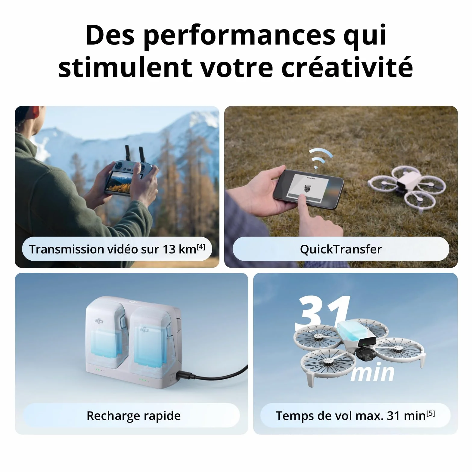 DJI Flip Bundle Fly More Drone Caméra 4K UHD radiocommande RC 2 avec écran trois batteries 93 min