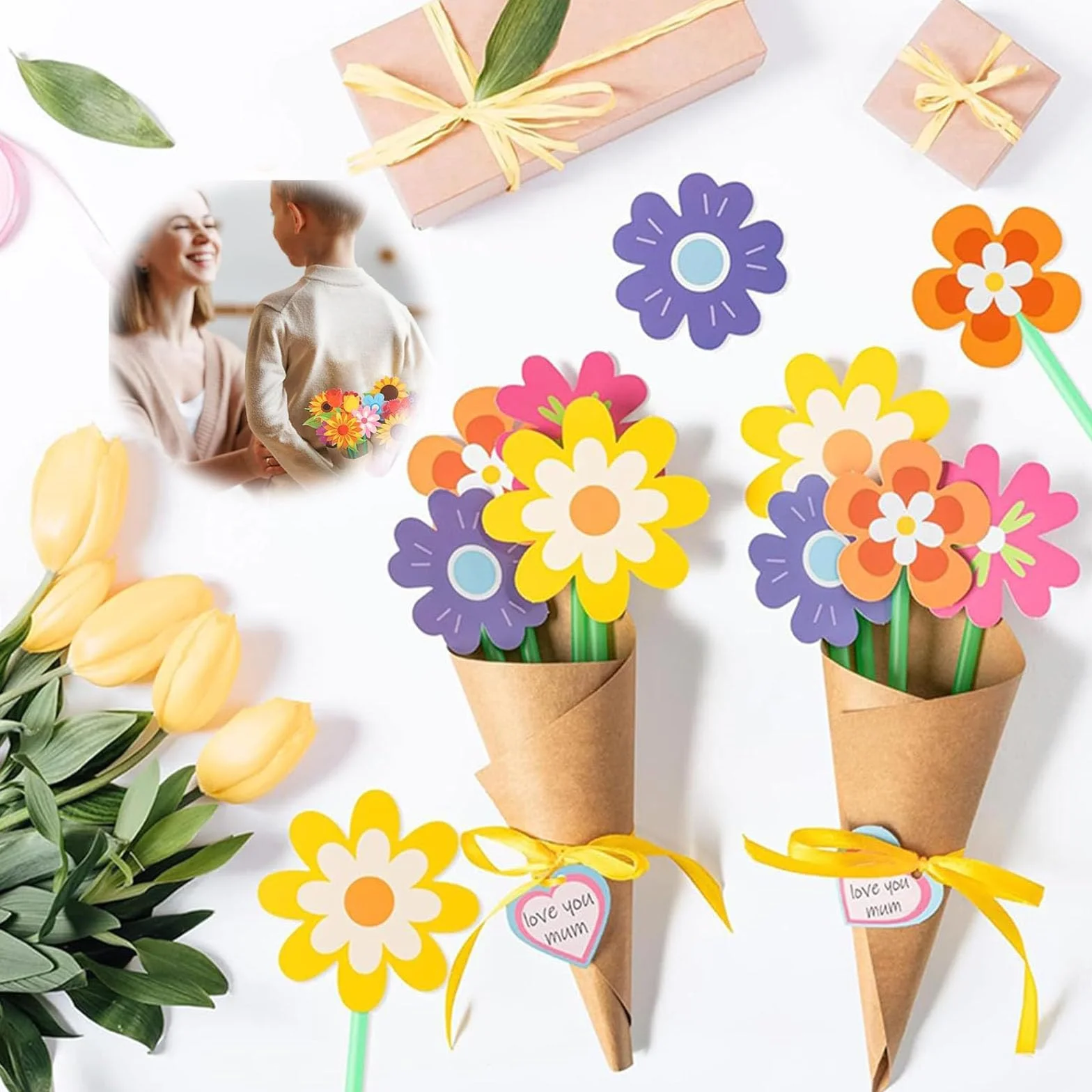 Kit d'artisanat de fleur pour enfants, bricolage pour fête des mères, bouquet de fleurs à faire soi-même, filles 4-9 ans