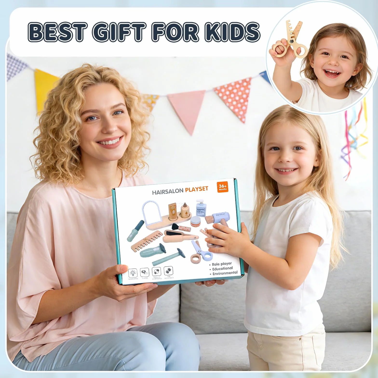 Kit de Coiffure pour Enfants avec Sèche-Cheveux, Jouets de Salon de Coiffure
